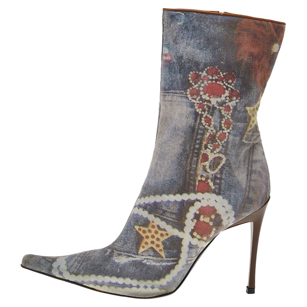 

Casadei Multicolor Printed Fabric Ankle Length Boots Size