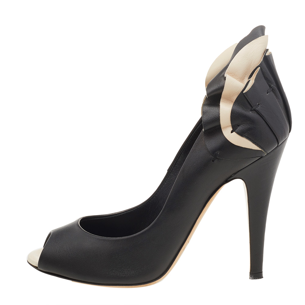 

Casadei Black-Beige Leather Peep Toe Pumps Size