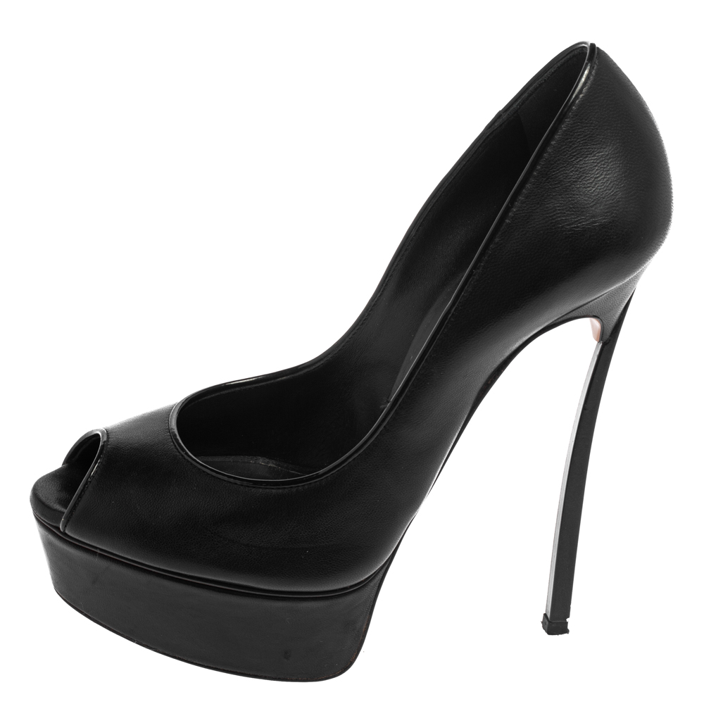 

Casadei Black Leather Peep Toe Platform Pumps Size