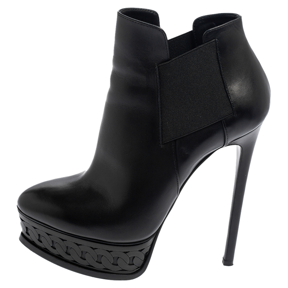 

Casadei Black Leather Chain Effect Platform Ankle Boots Size