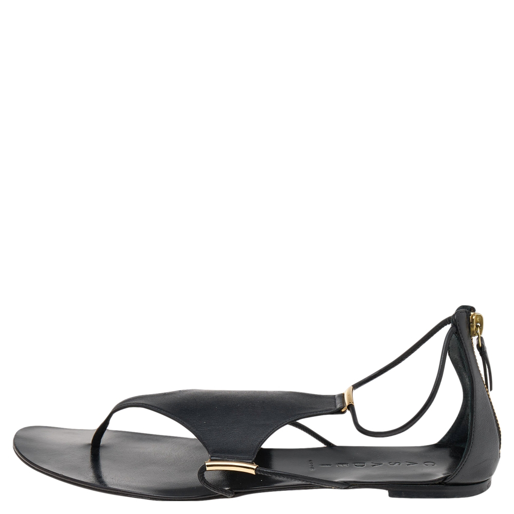 

Casadei Black Leather Ankle Strap Flat Sandals Size