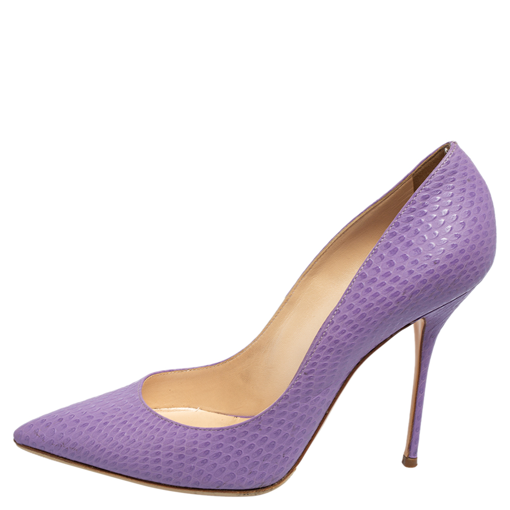 

Casadei Purple Snakeskin Embossed Leather Pointed Toe Pumps Size