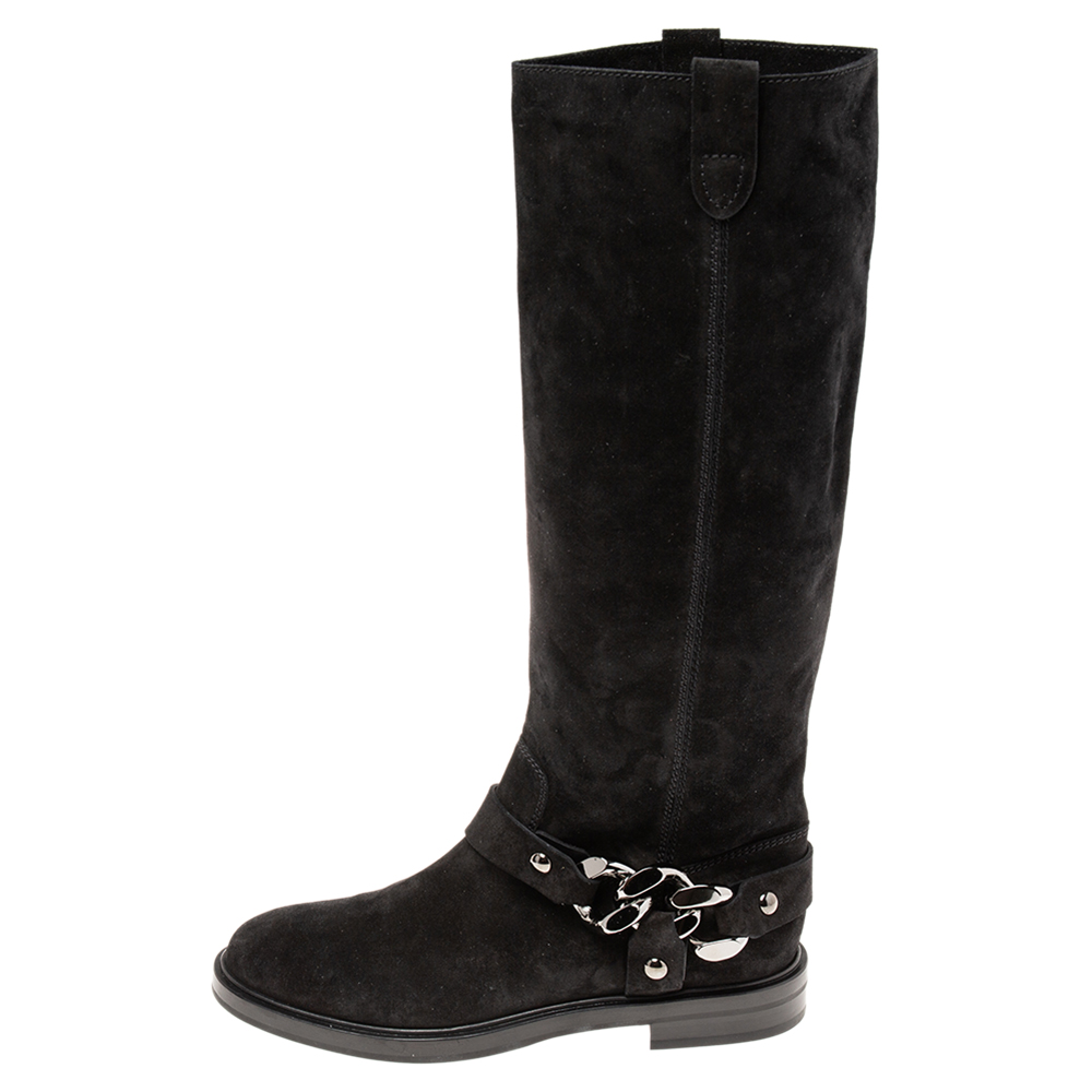 

Casadei Black Suede Mid Calf Boots Size