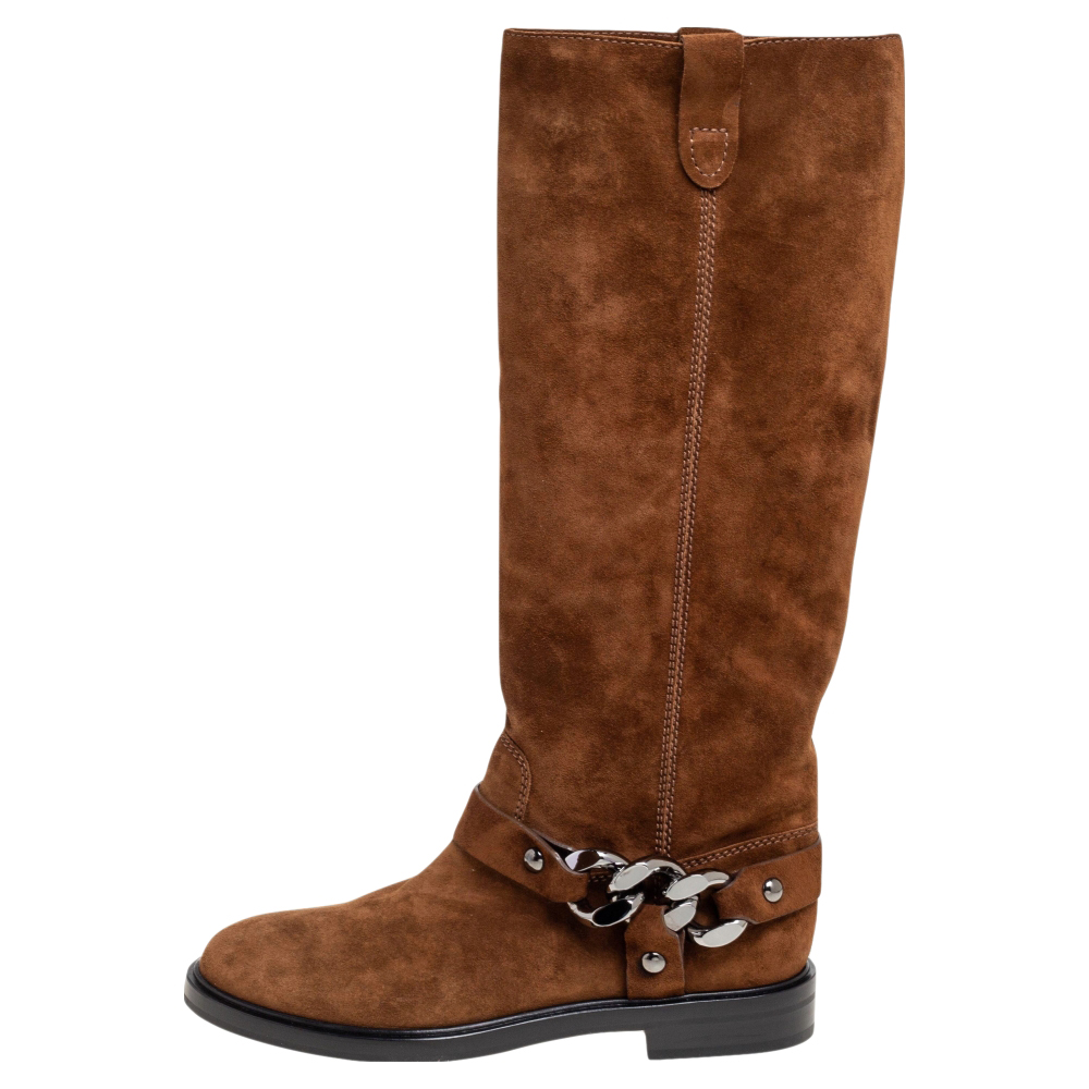 

Casadei Brown Suede Chain Detail Mid Calf Boots Size