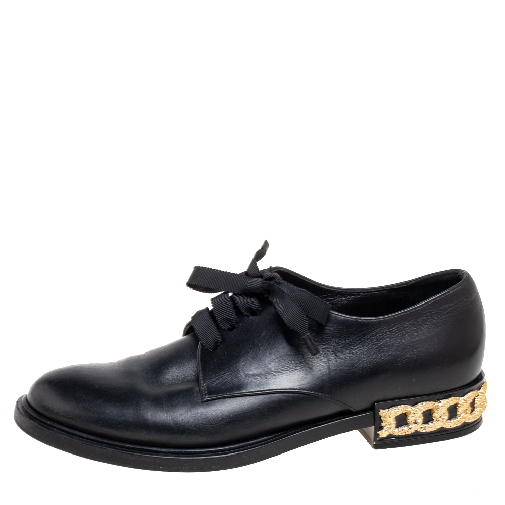 

Casadei Black Leather Lace Up Derby Size