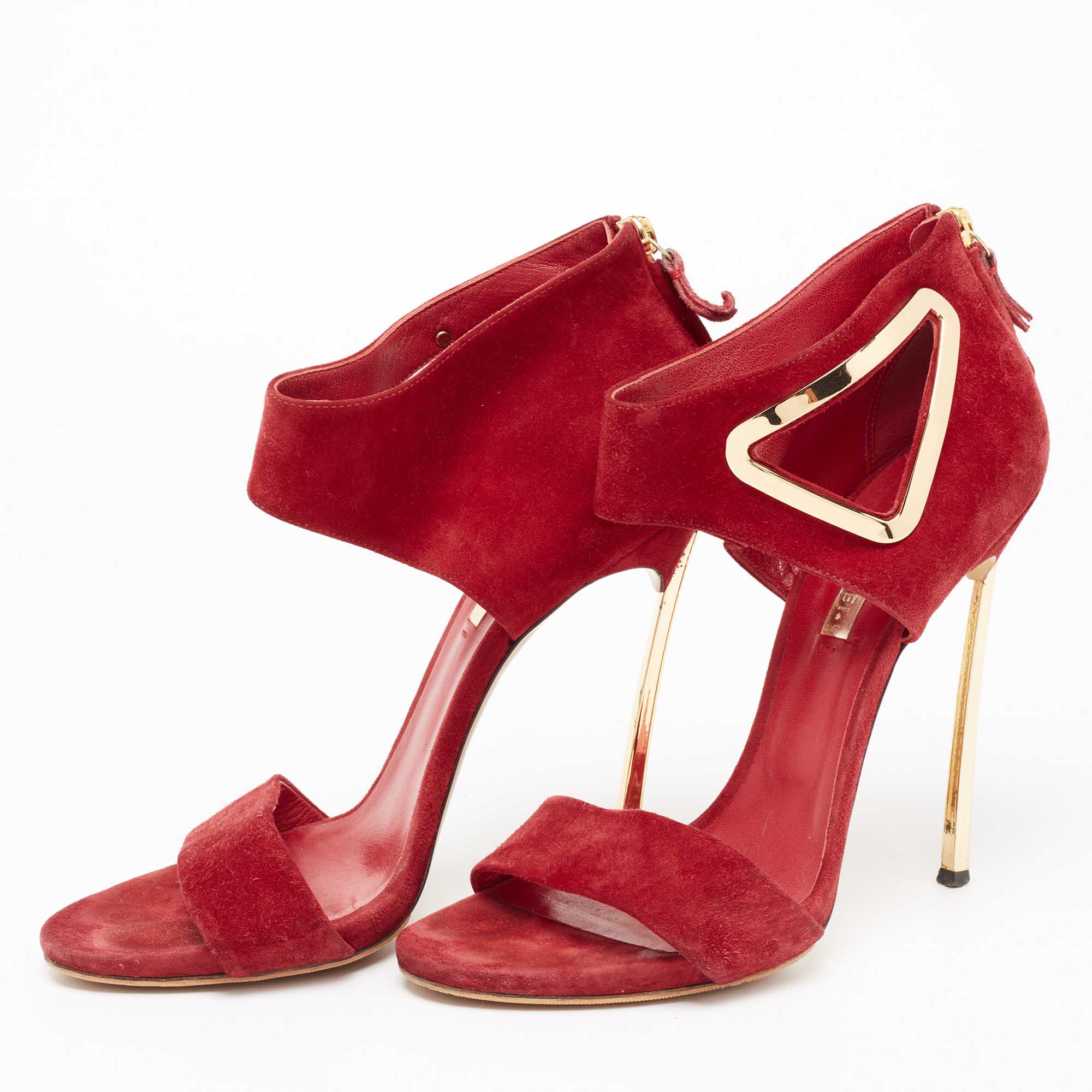 

Casadei Red Suede Ankle Strap Sandals Size