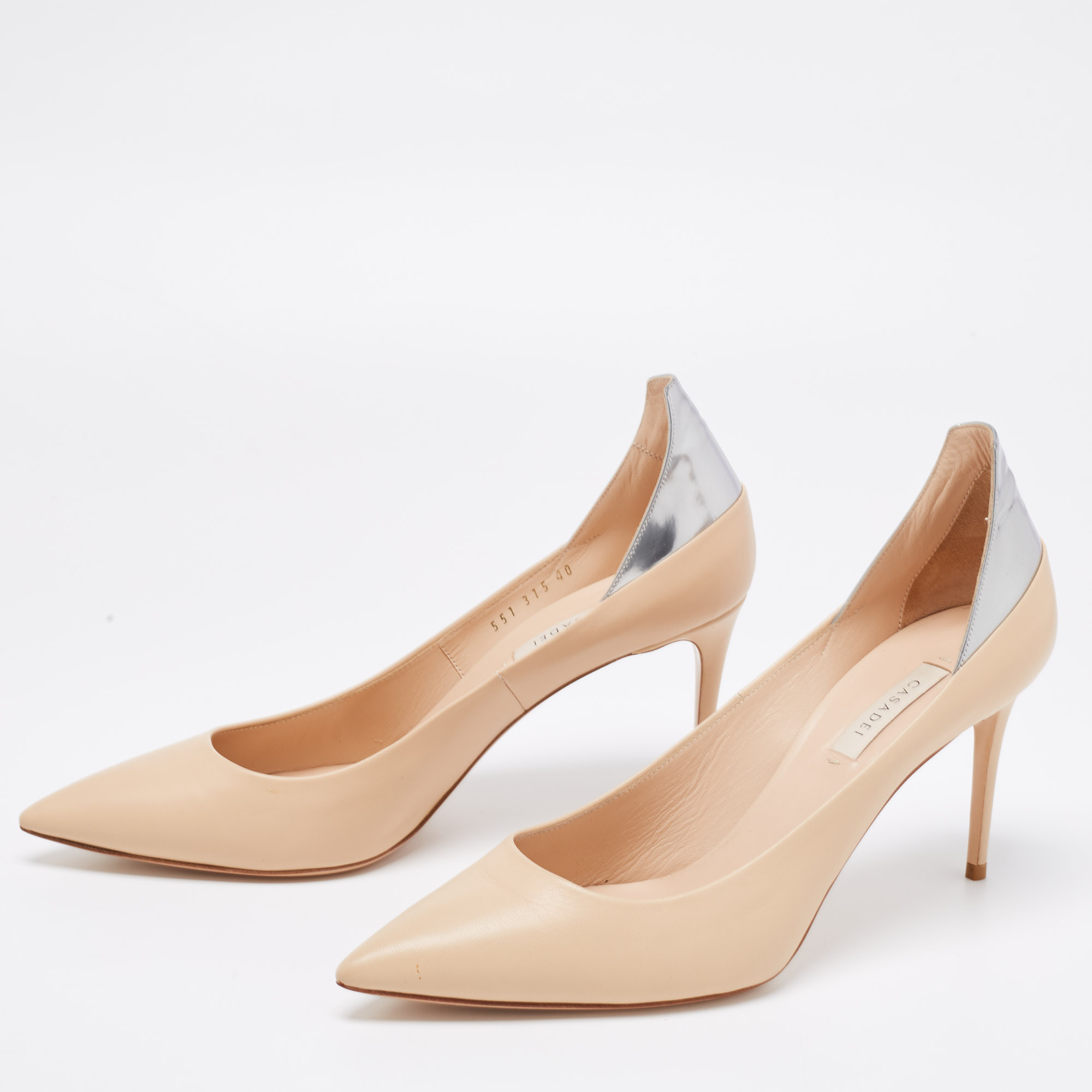 

Casadei Beige/Silver Leather Pointed-Toe Pumps Size