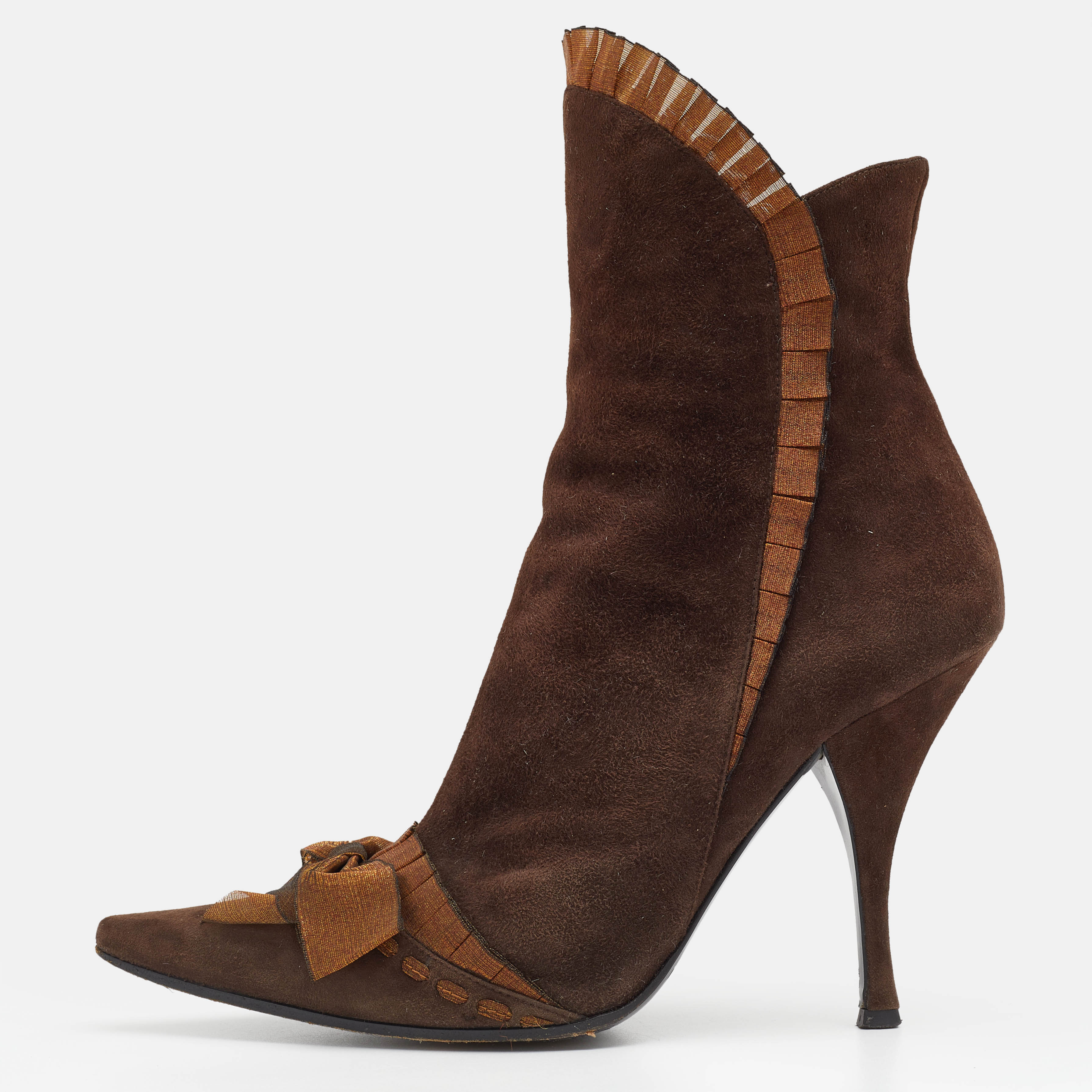 

Casadei Brown Suede Bow Detail Ankle Length Boots Size