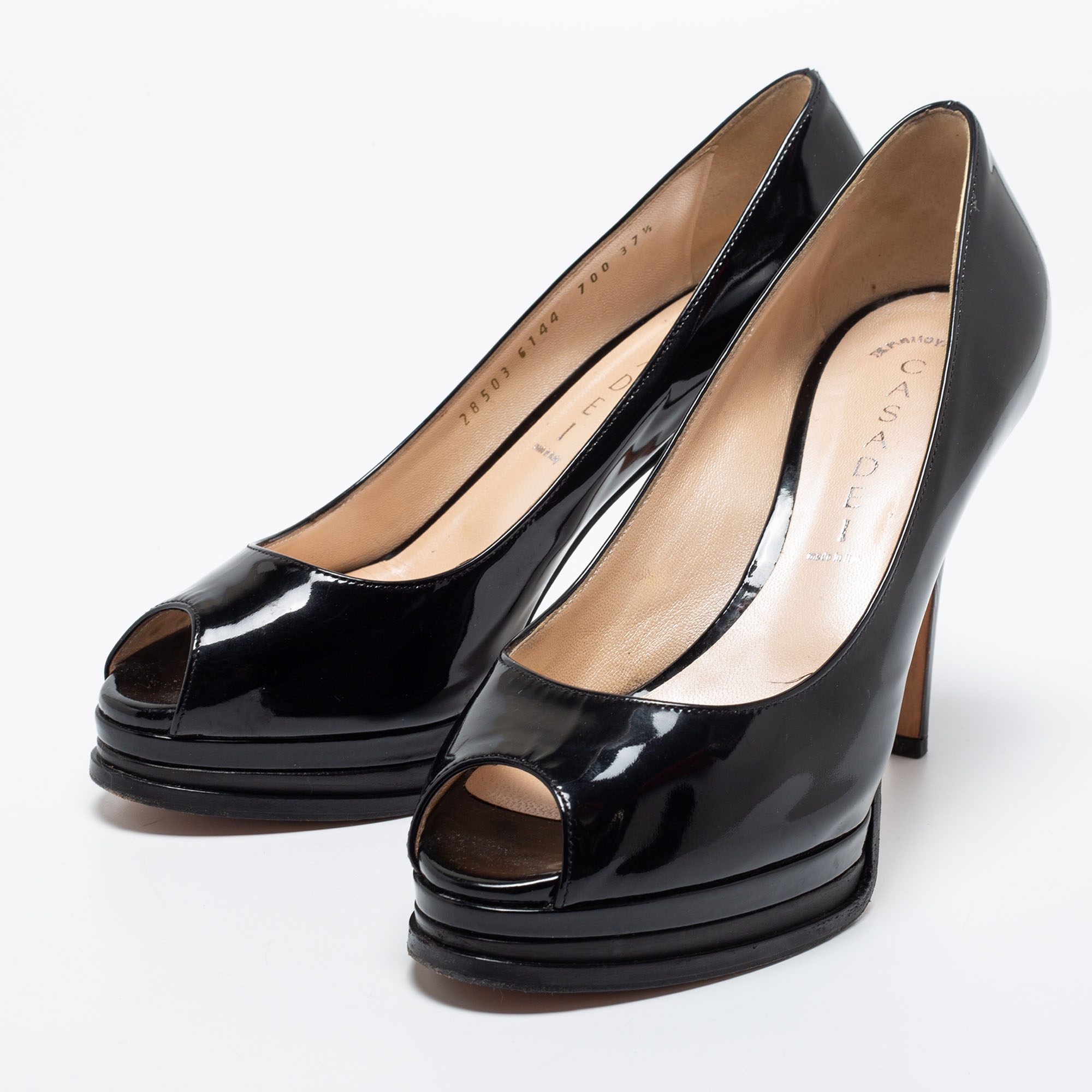 

Casadei Black Patent Leather Peep Toe Platform Pumps Size