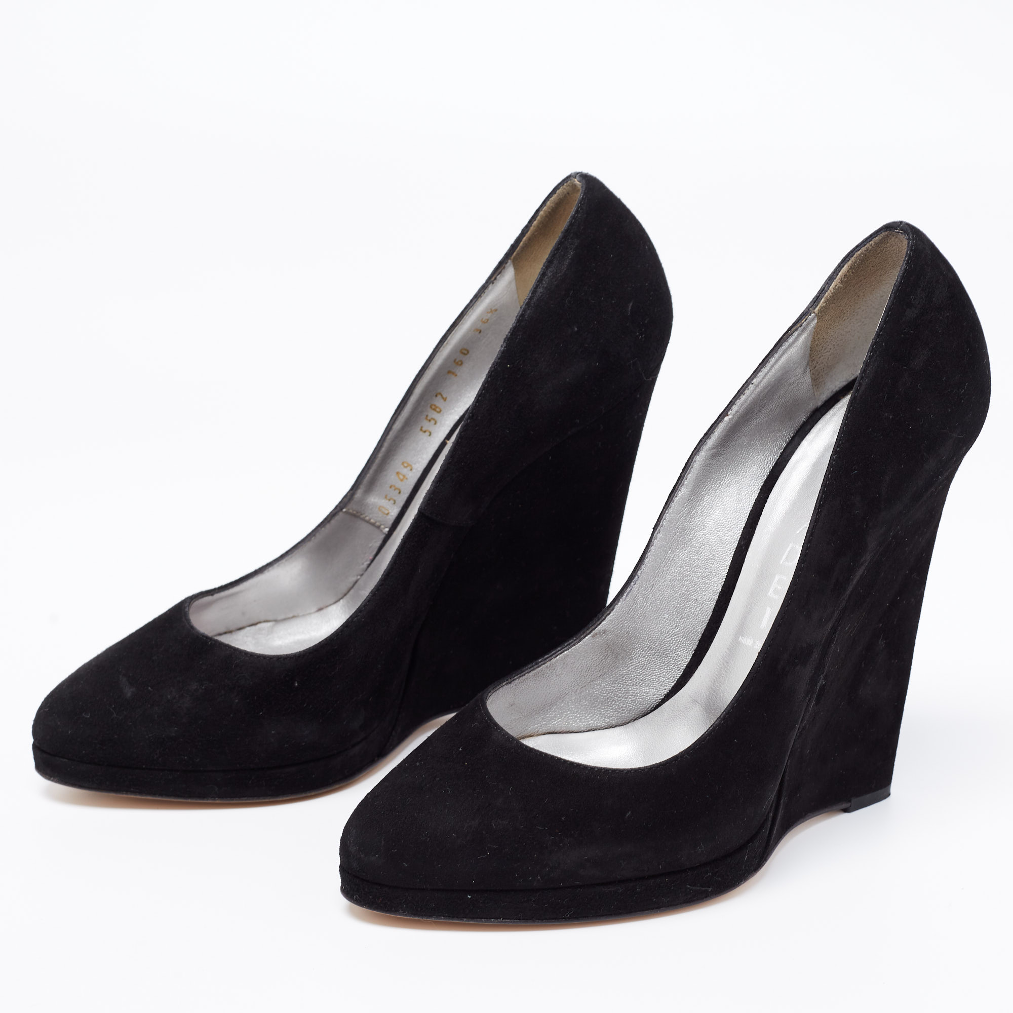 

Casadei Black Suede Platform Wedge Pumps Size