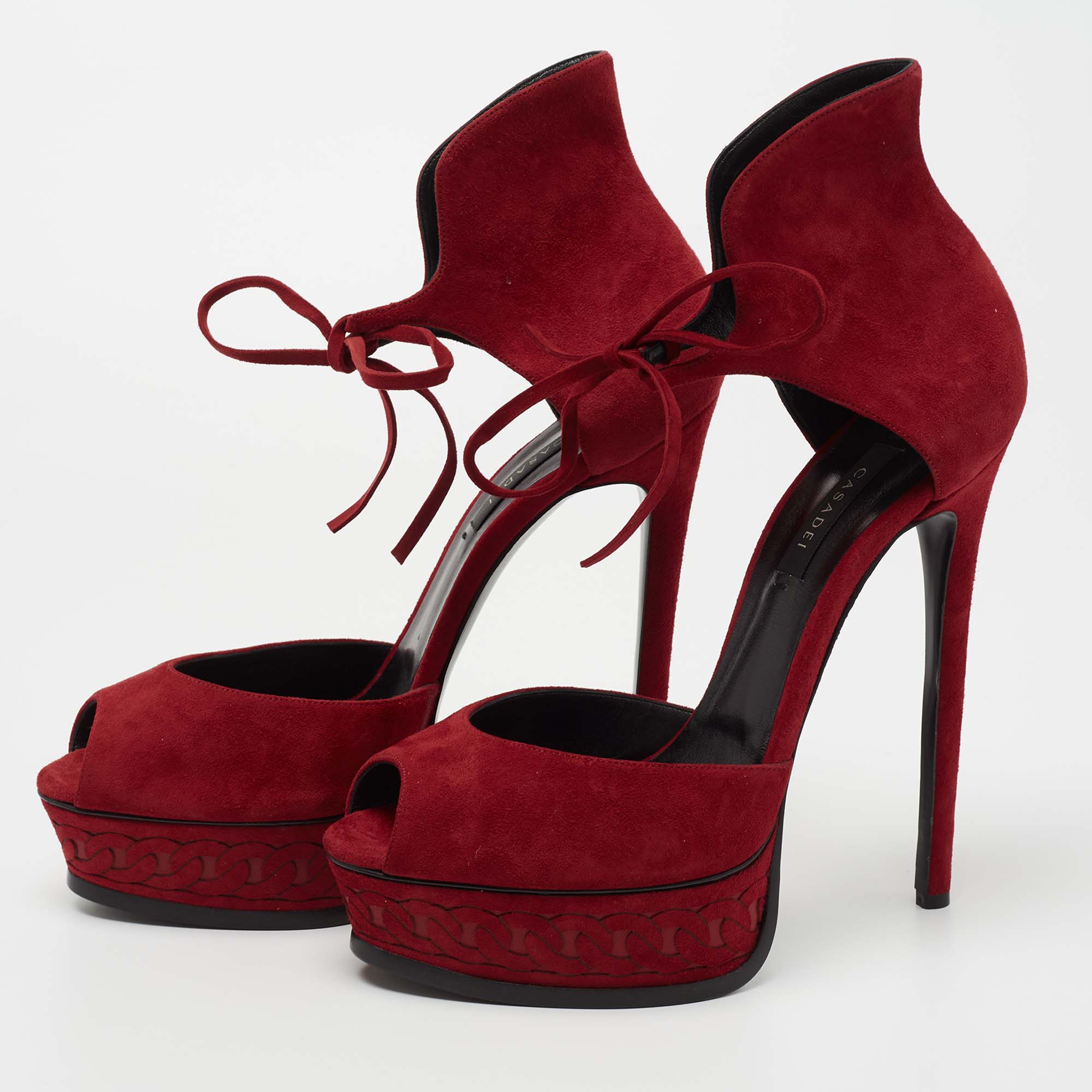 

Casadei Red Suede Platform Ankle Wrap Sandals Size