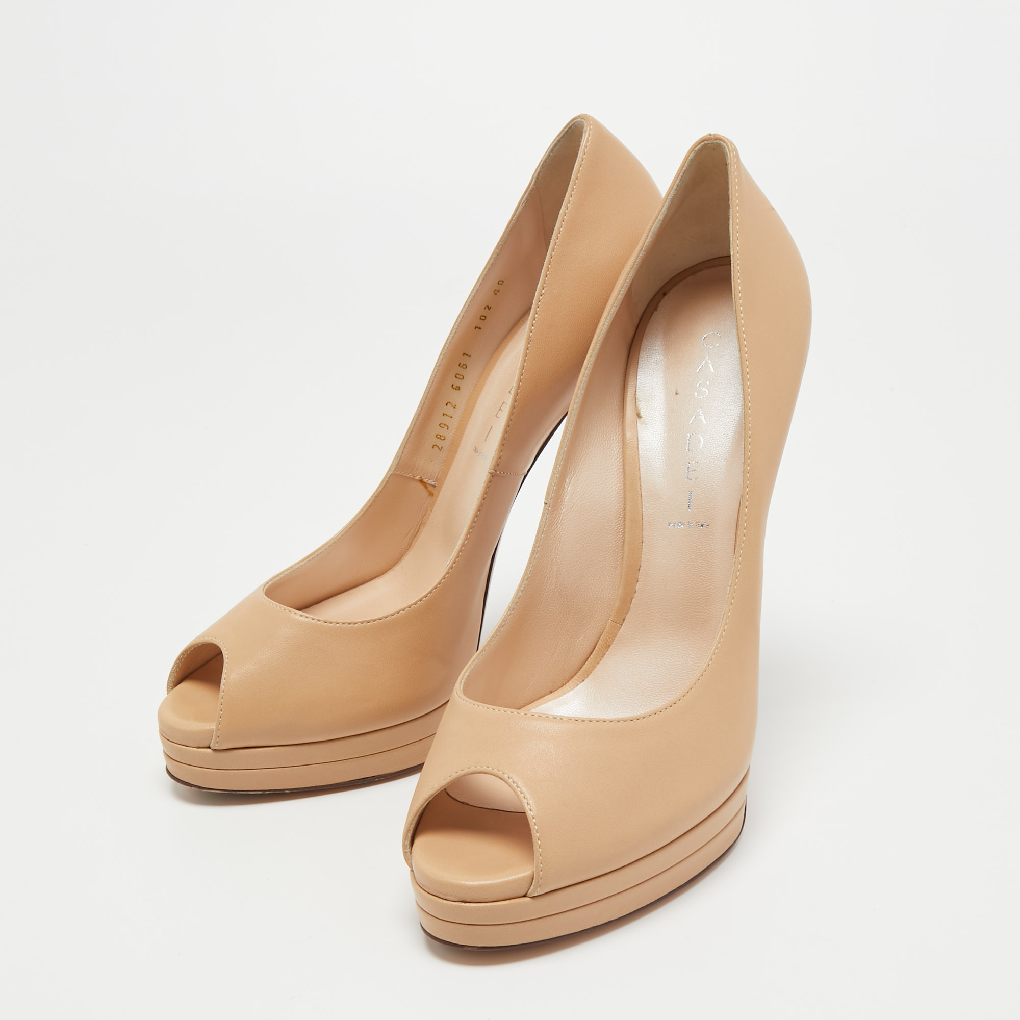

Casadei Beige Leather Peep Toe Platform Pumps Size