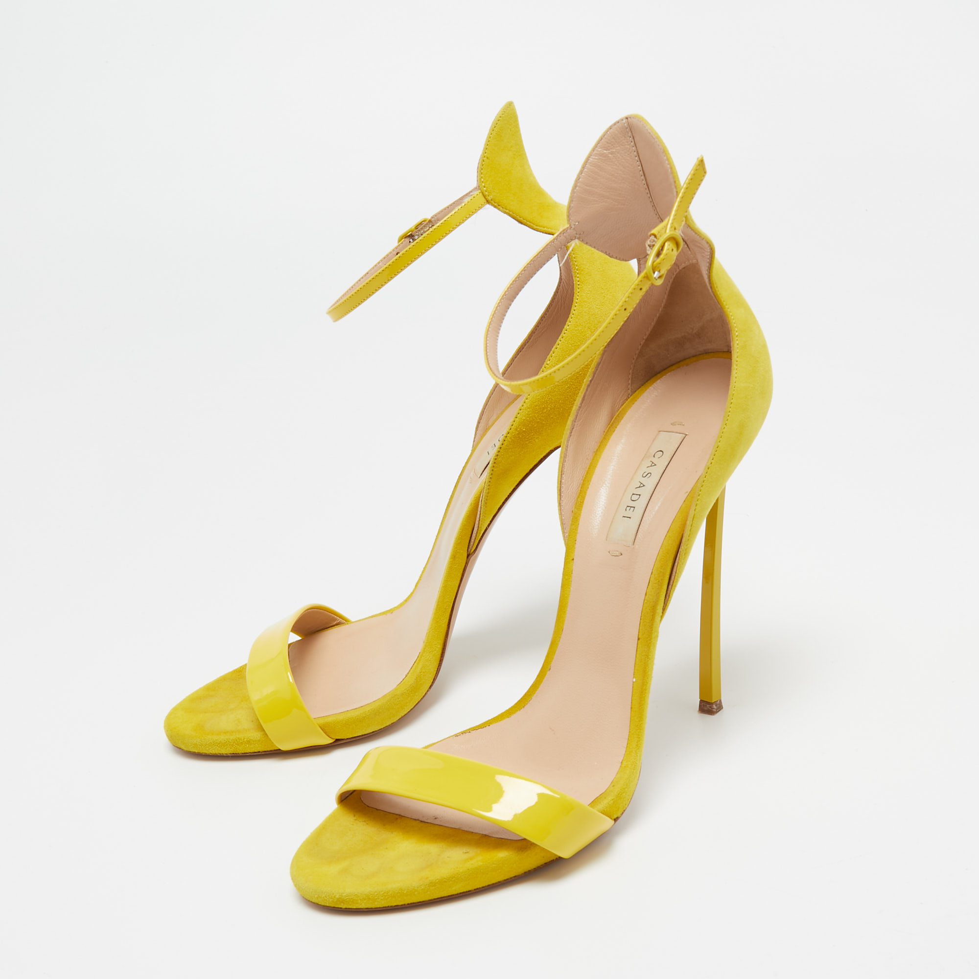 

Casadei Yellow Suede and Patent Leather Ankle Strap Sandals Size