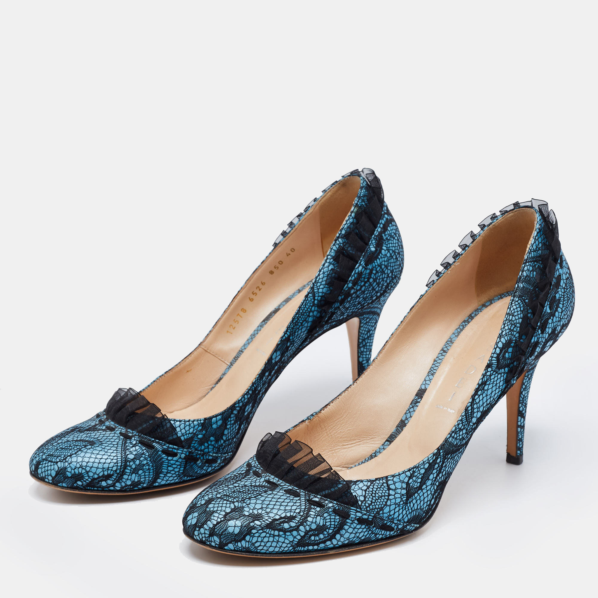 

Casadei Blue/Black Lace and Leather Pumps Size