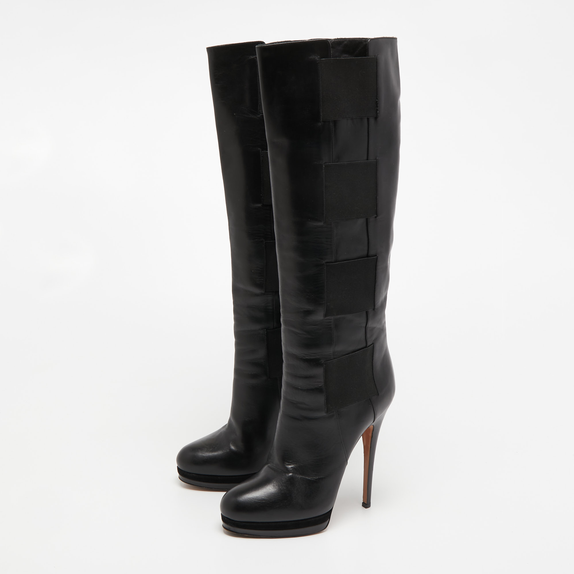 

Casadei Black Leather Knee High Boots Size