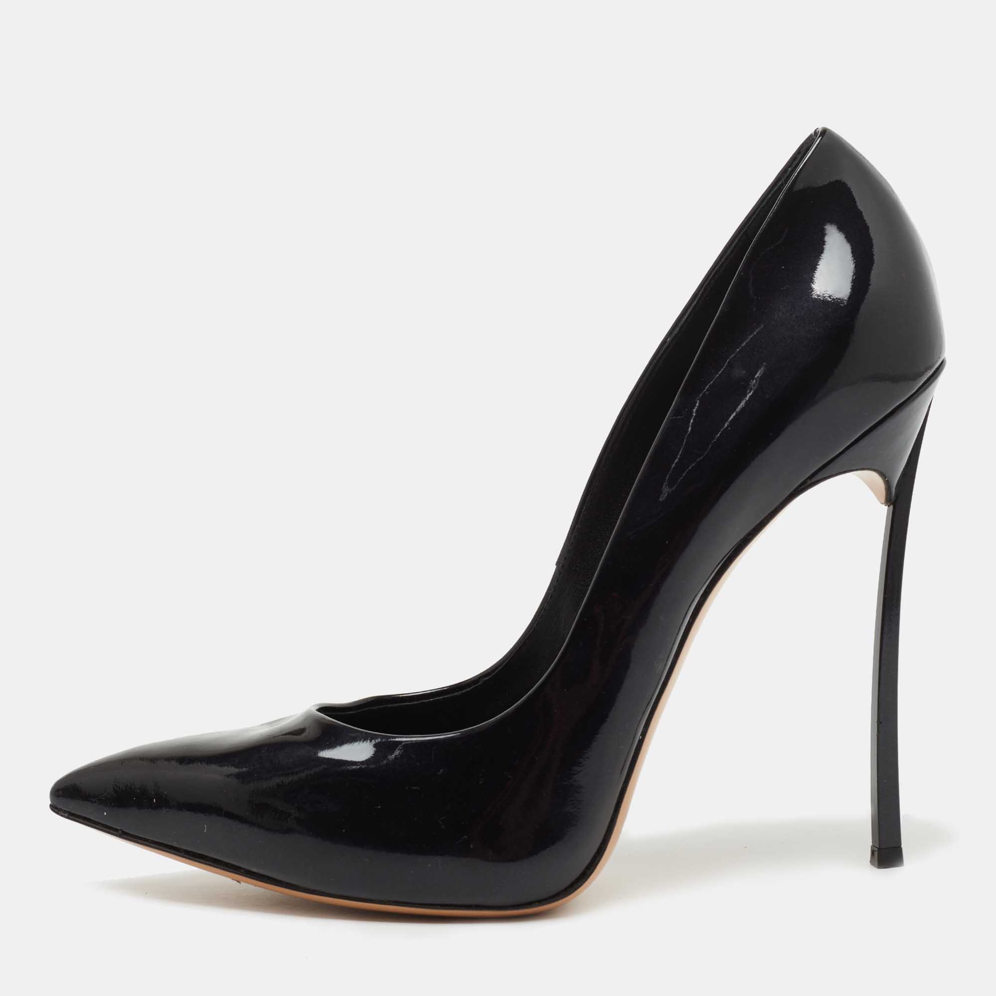 Pre Owned Casadei Black Patent Leather Blade Pumps Size 41