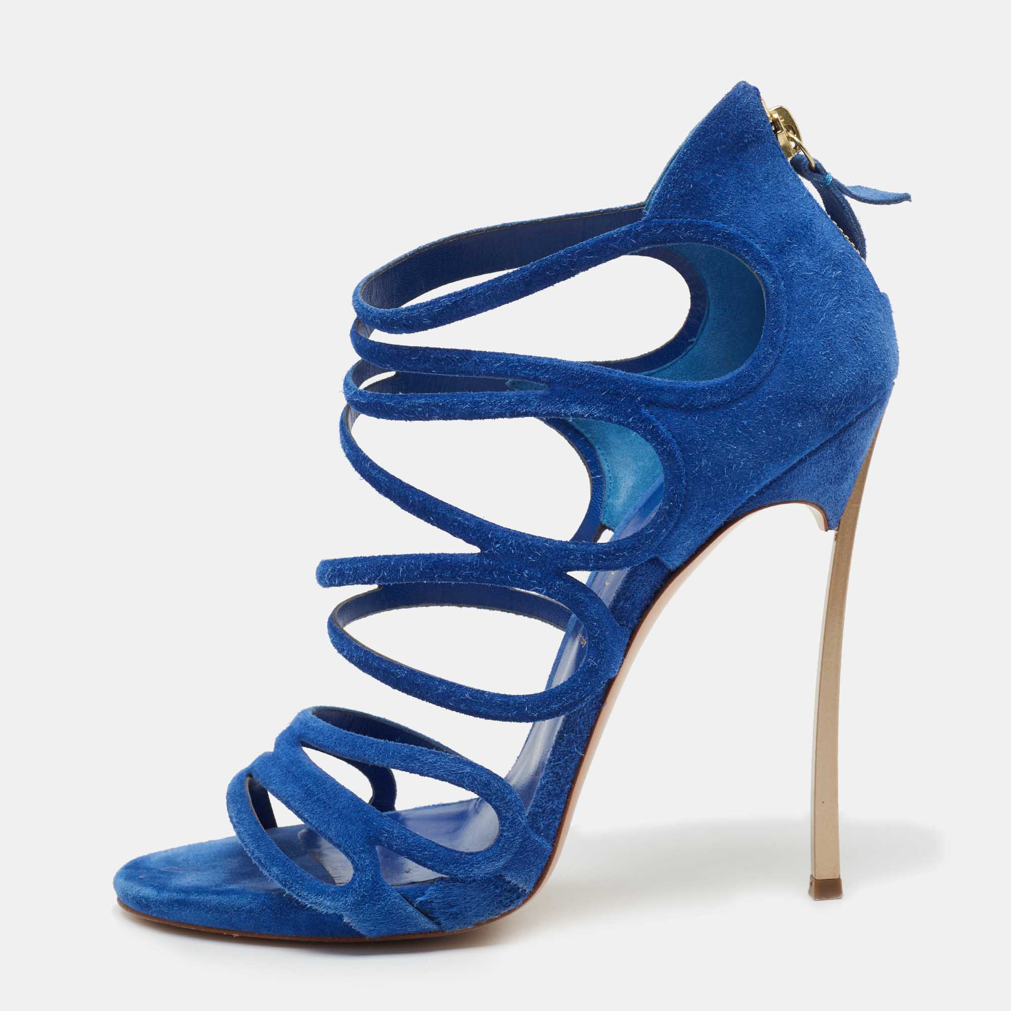 Pre-owned Casadei Blue Suede Strappy Sandals Size 38