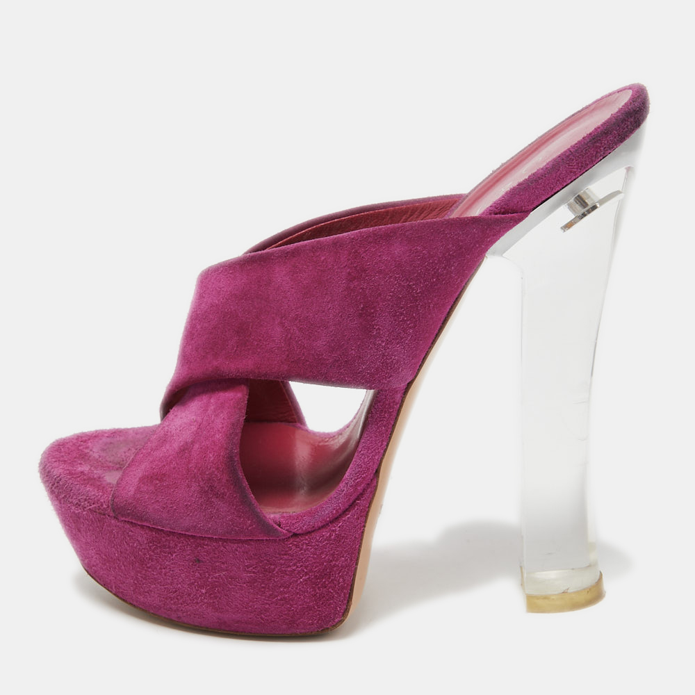 Pre-owned Casadei Purple Suede Platform Slide Sandals Size 36