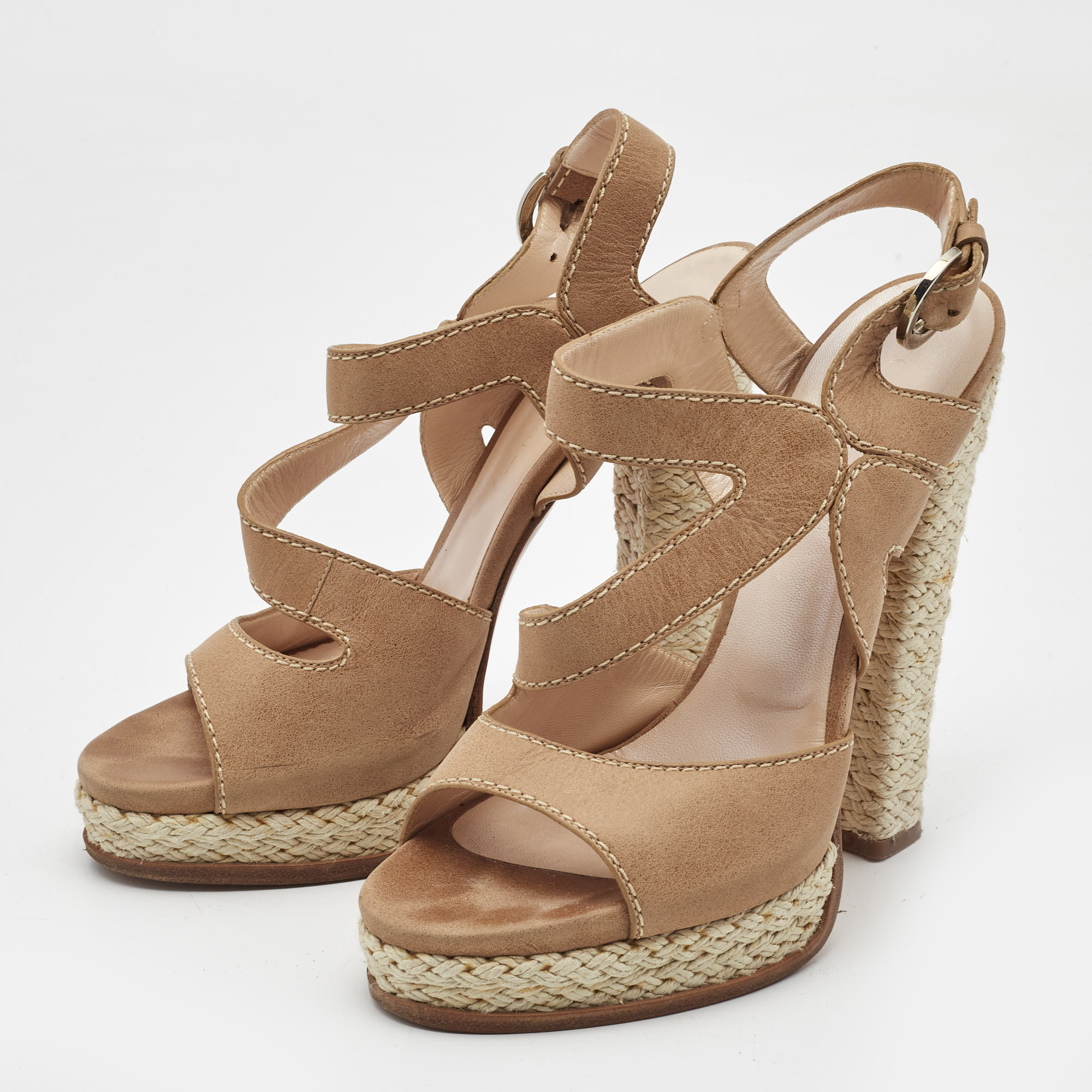 

Casadei Light Brown Nubuck Leather Ankle Strap Espadrille Sandals Size