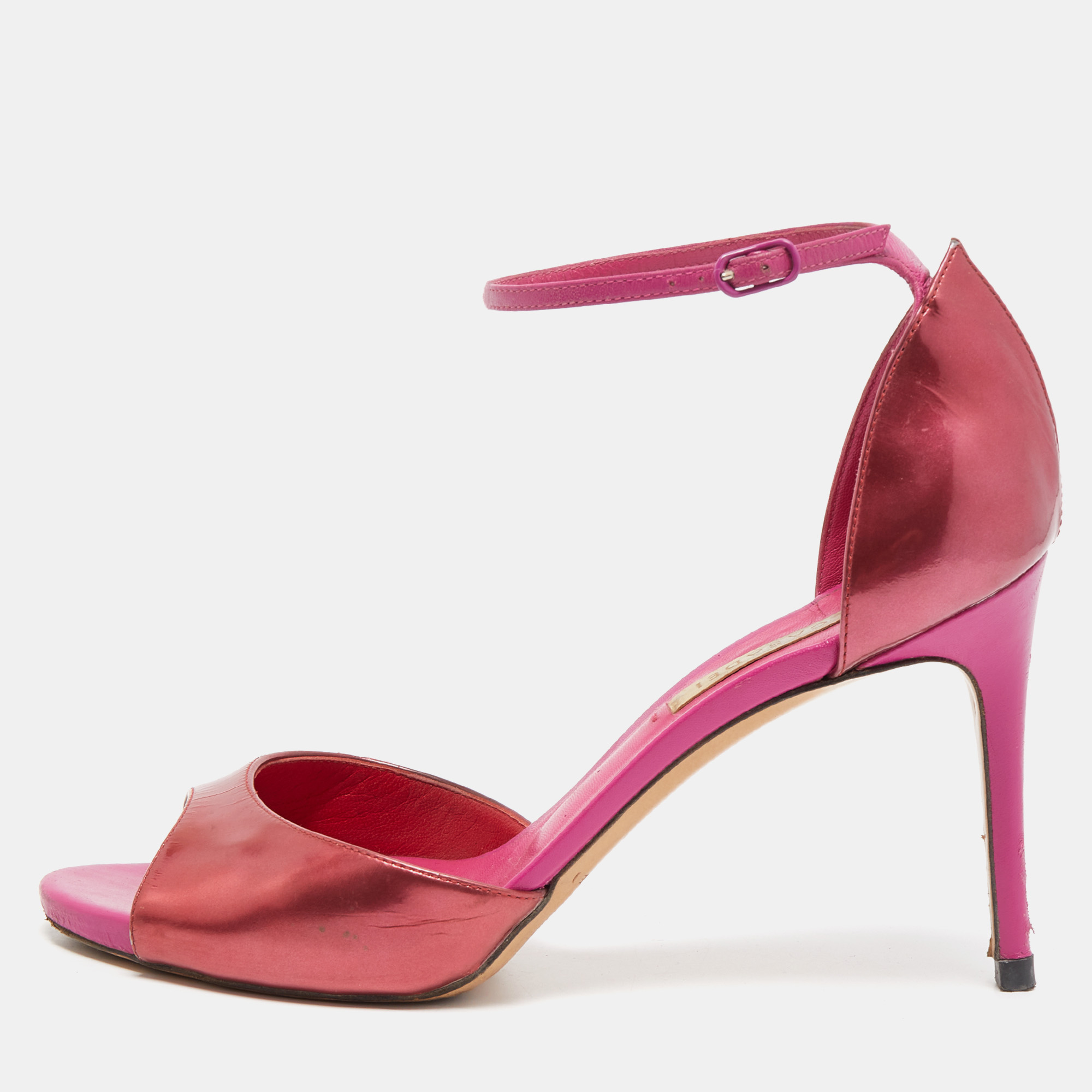 

Casadei Pink Leather Candylux Ankle Strap Sandals Size