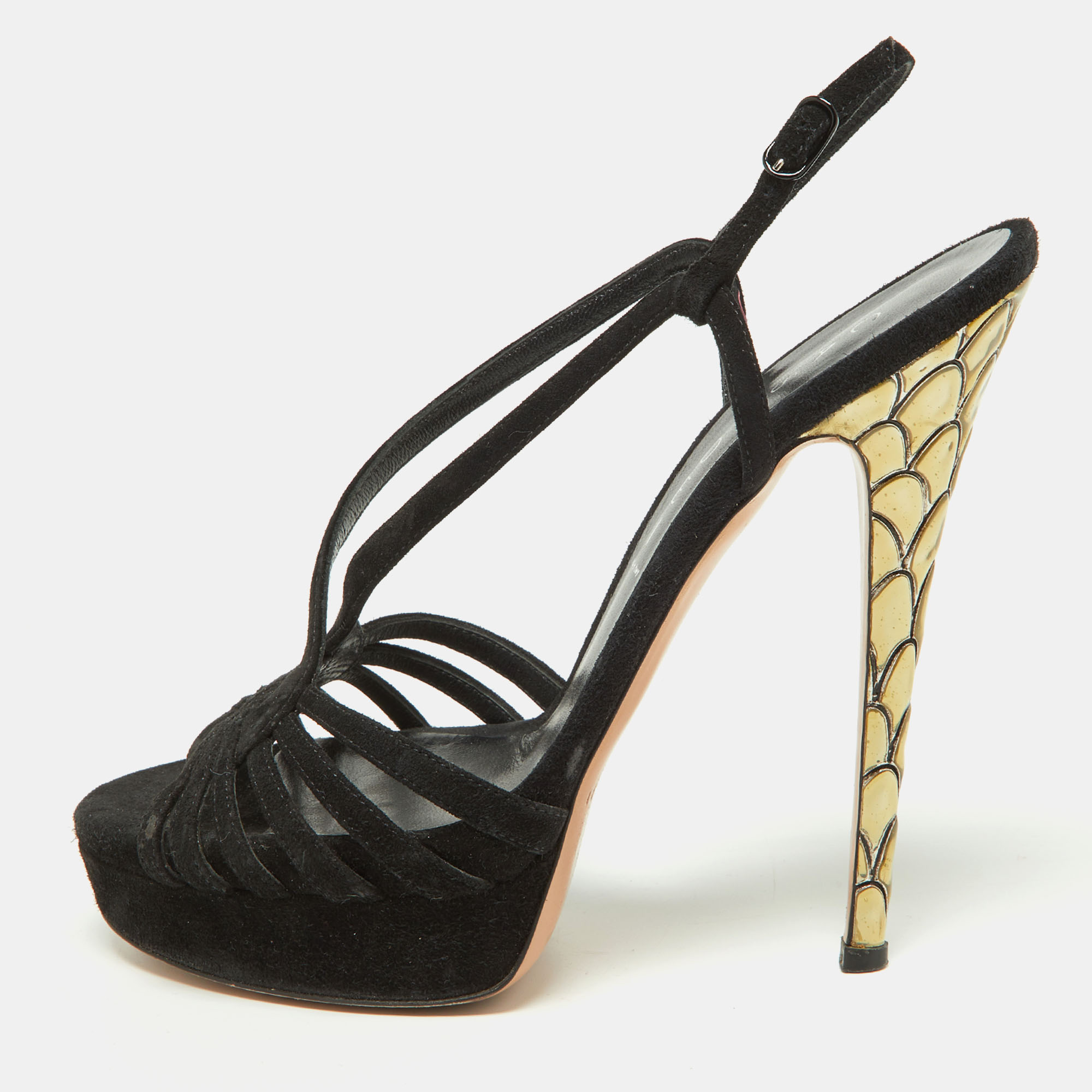 Pre-owned Casadei Black Suede Platform Strappy Sandals Size 37.5