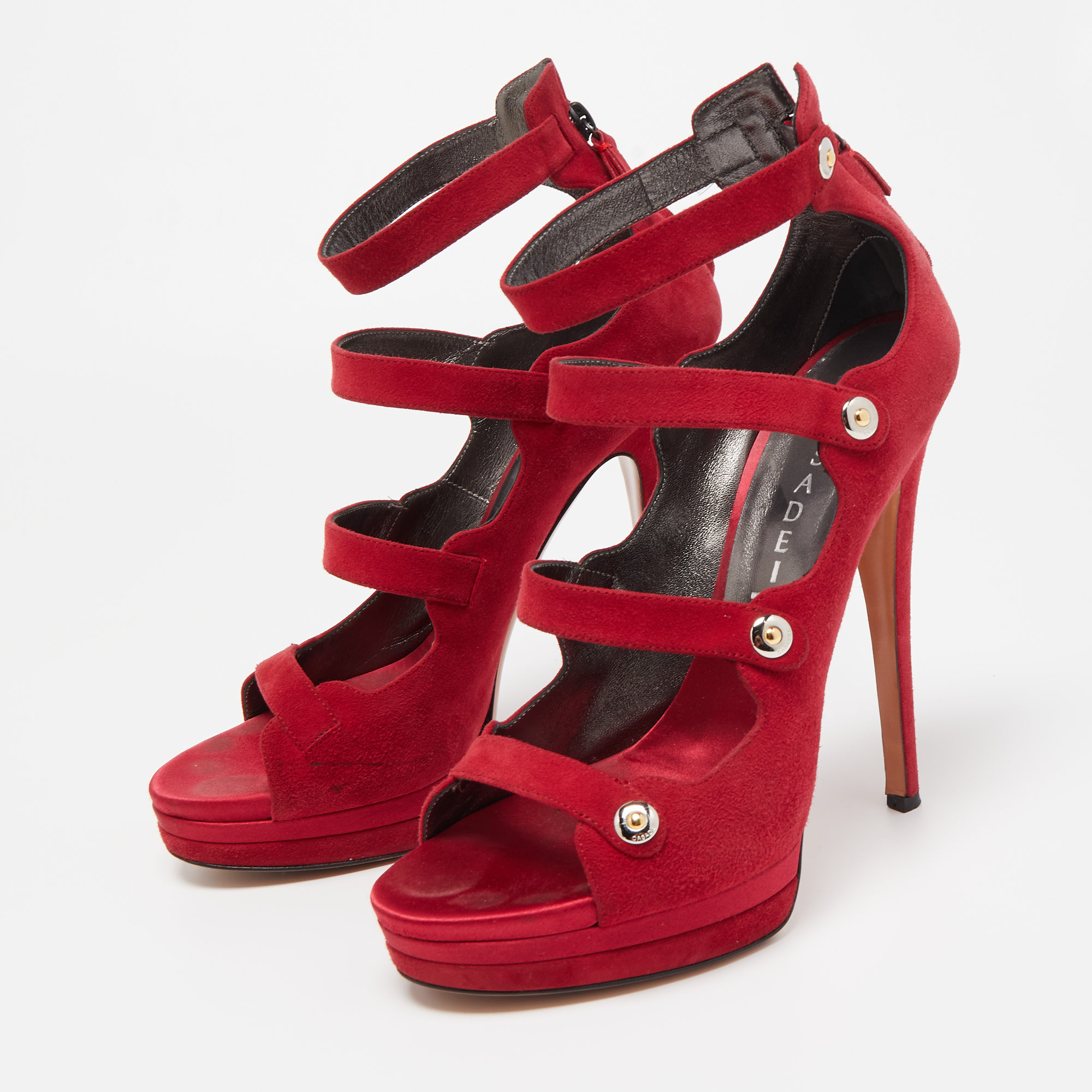 

Casadei Burgundy Suede Ankle Strap Sandals Size
