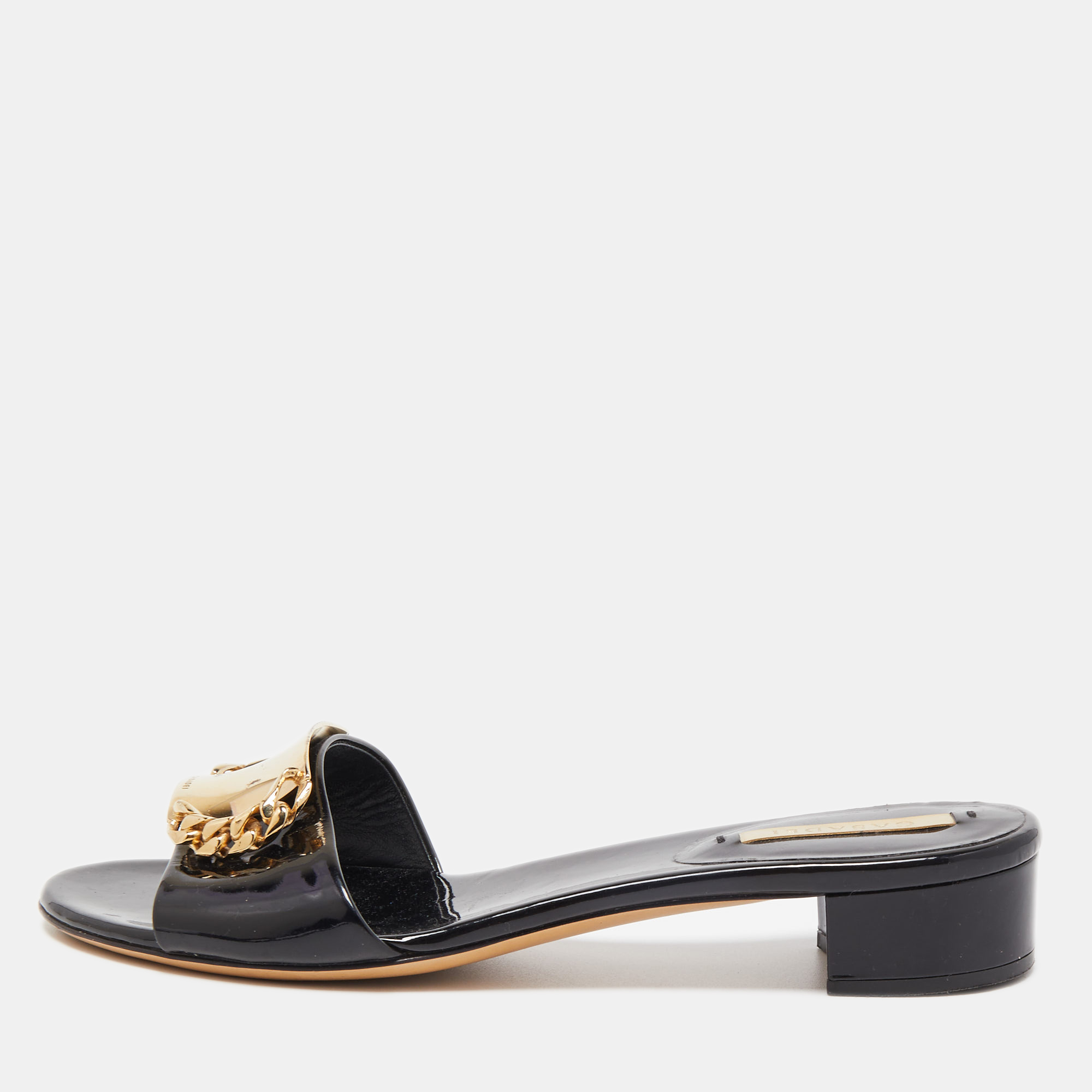

Casadei Black Patent Leather Slide Sandals Size