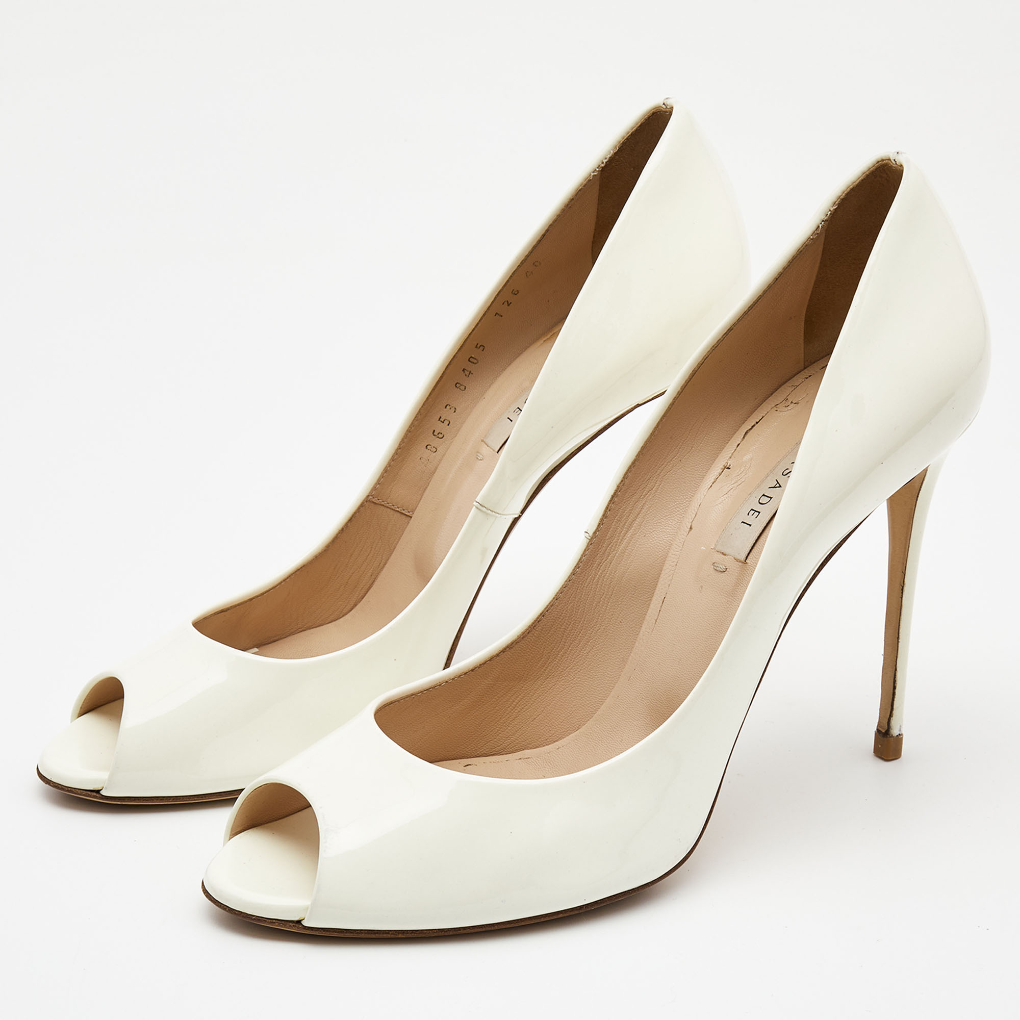 

Casadei White Patent Leather Peep Toe Pumps Size