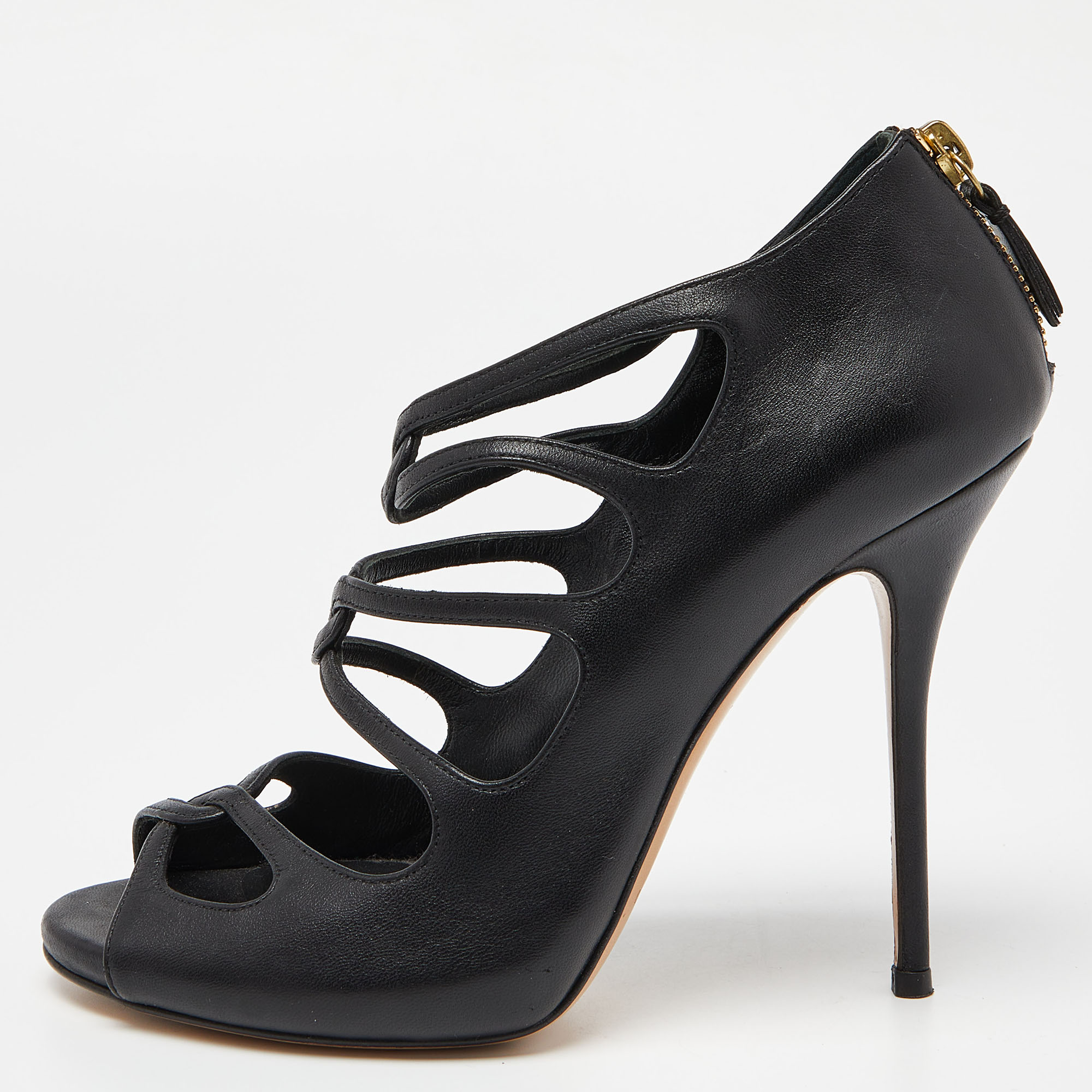 

Casadei Black Leather Cutout Sandals Size 37