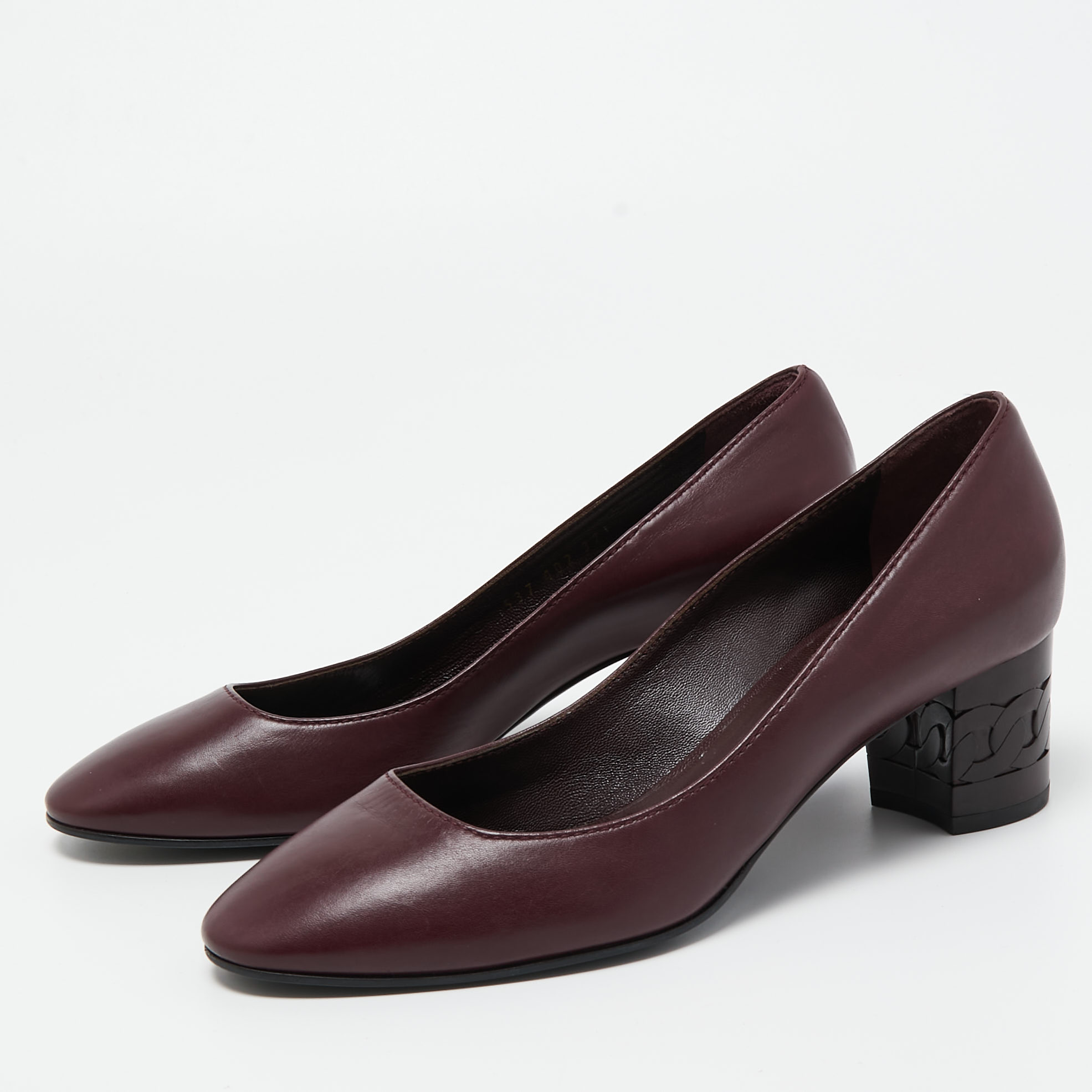 

Casadei Burgundy Leather Block Heel Pumps Size