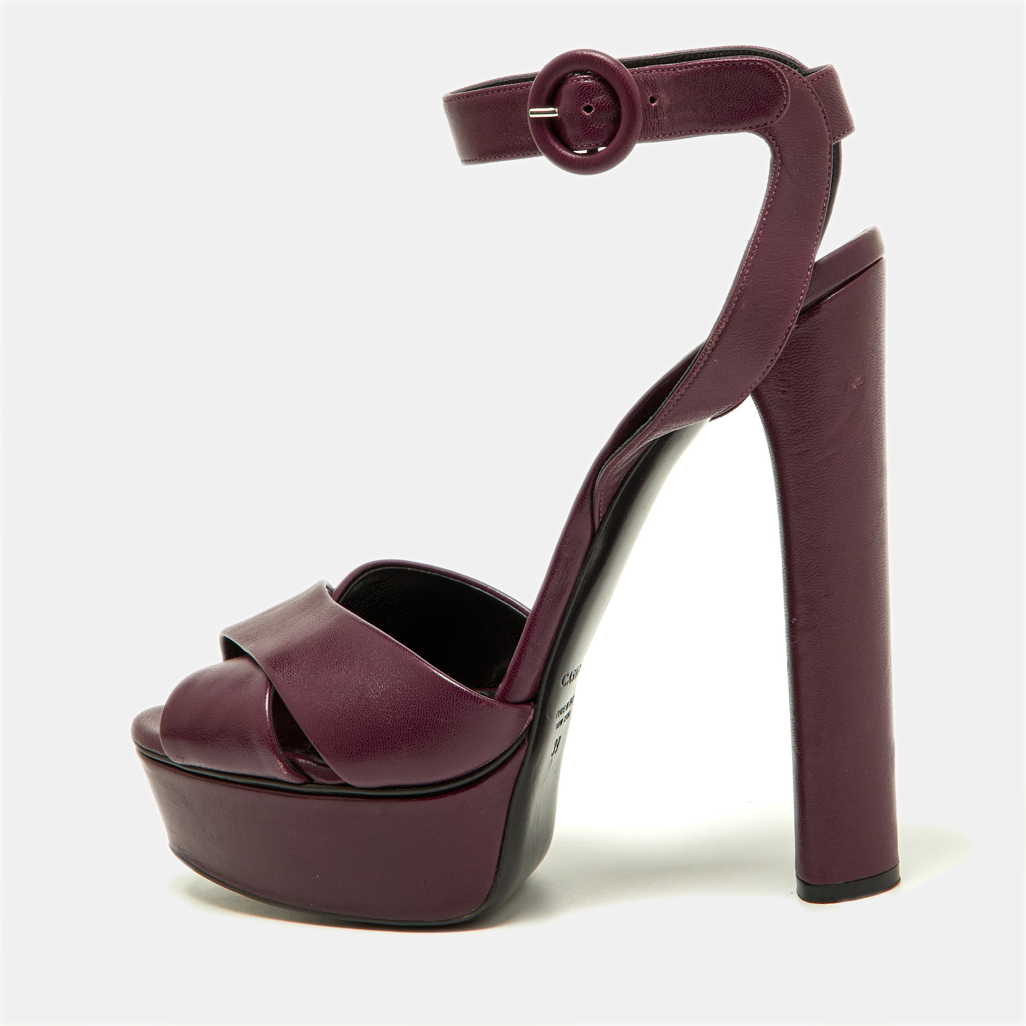 Pre-owned Casadei Purple Leather Platform Ankle Strap Block Heel Sandals Size 39