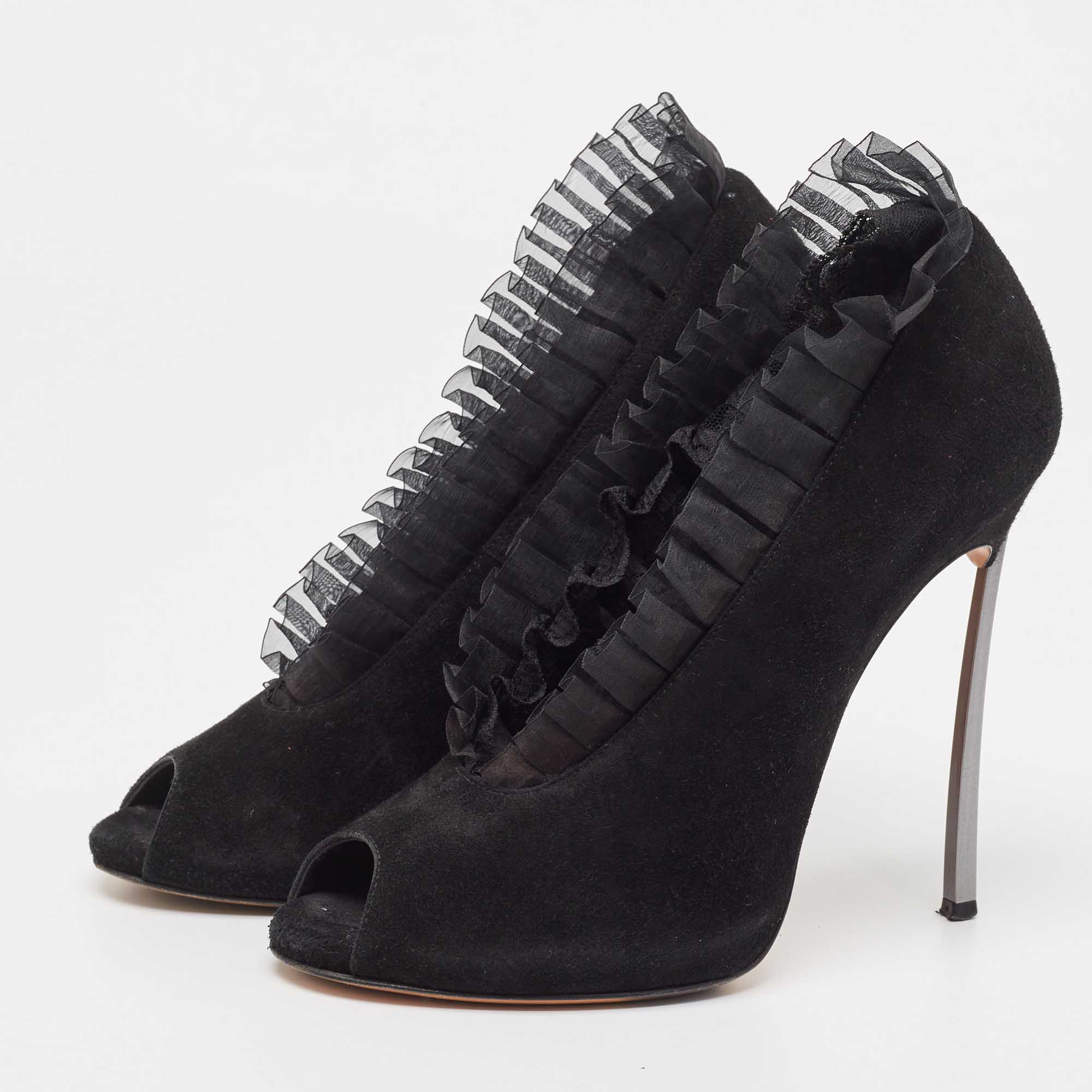 

Casadei Black Suede and Lace Open Toe Pumps Size