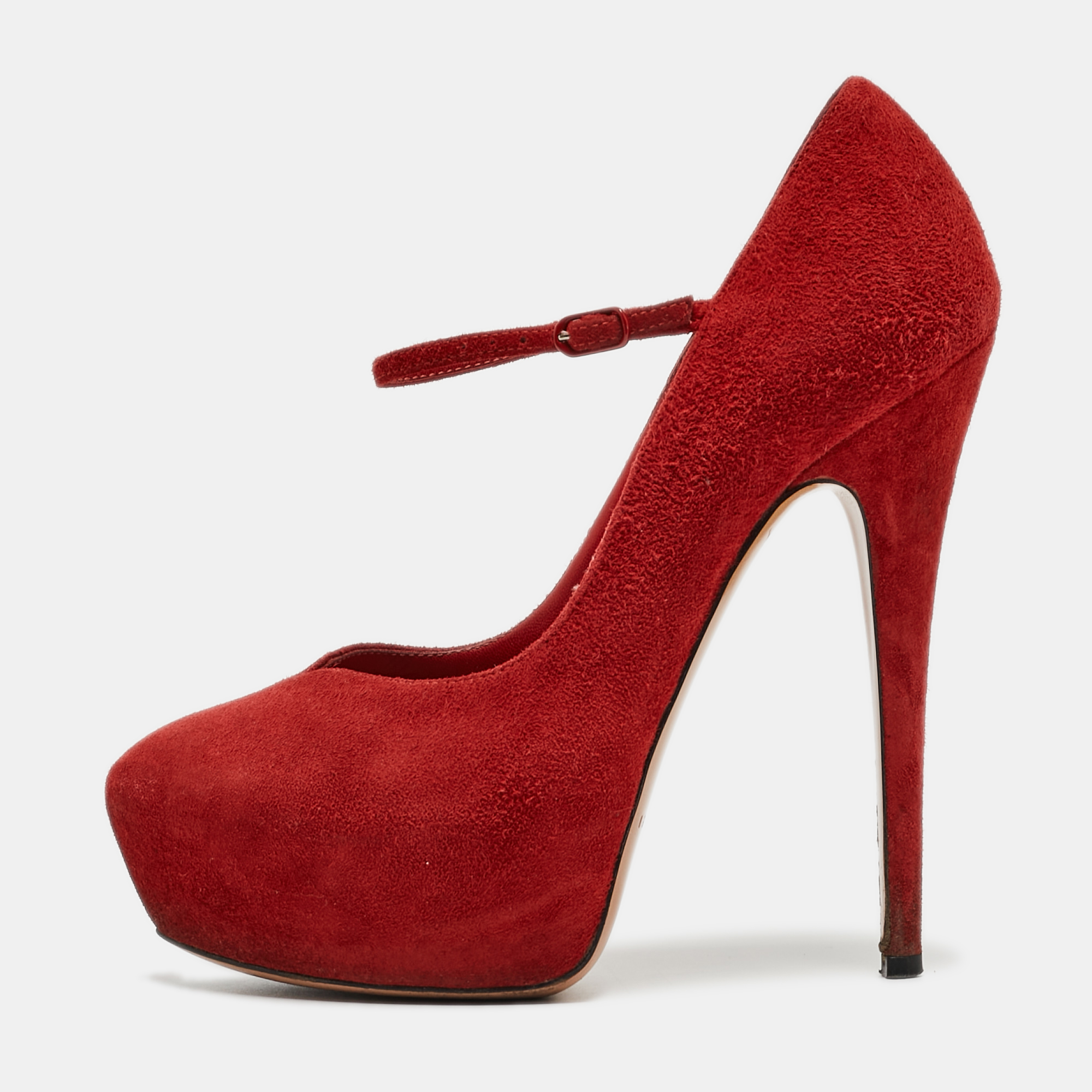 Pre-owned Casadei Red Suede Mary Jane Platform Pumps Size 36