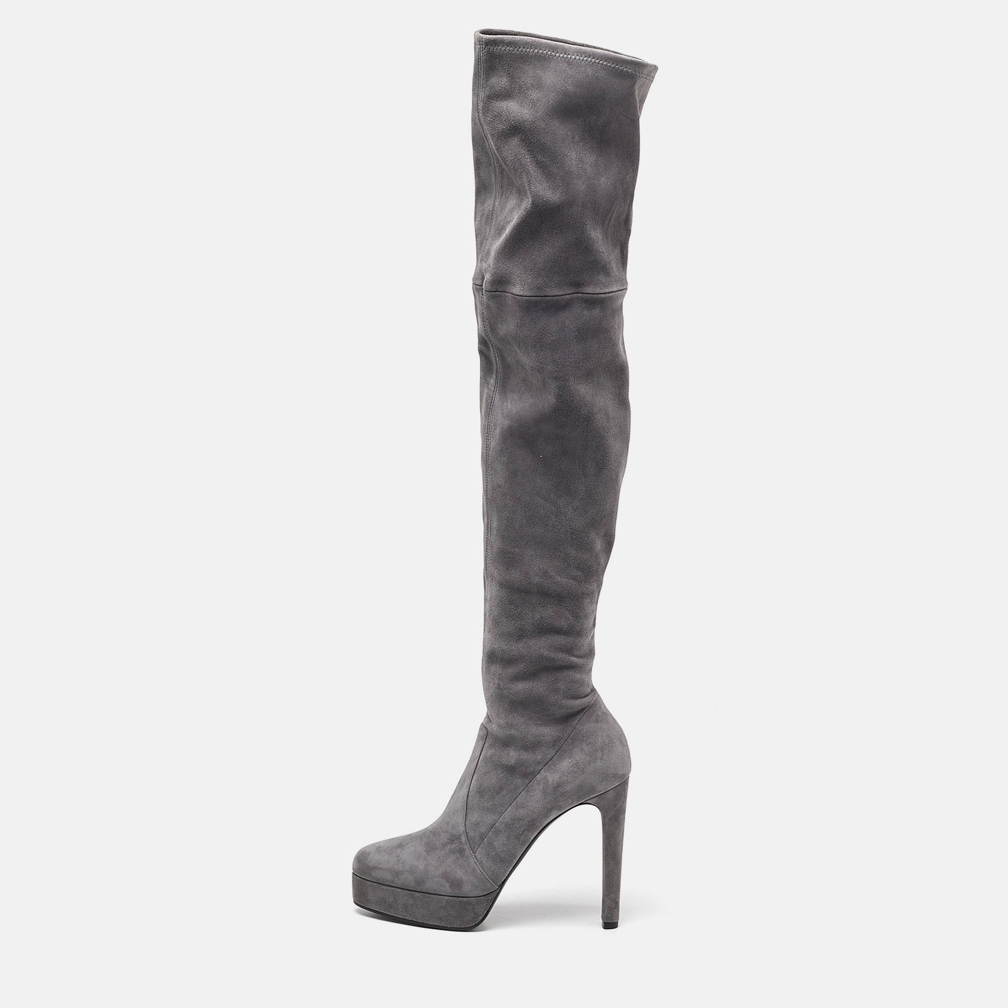 Grey Suede Over The Knee Length Boots