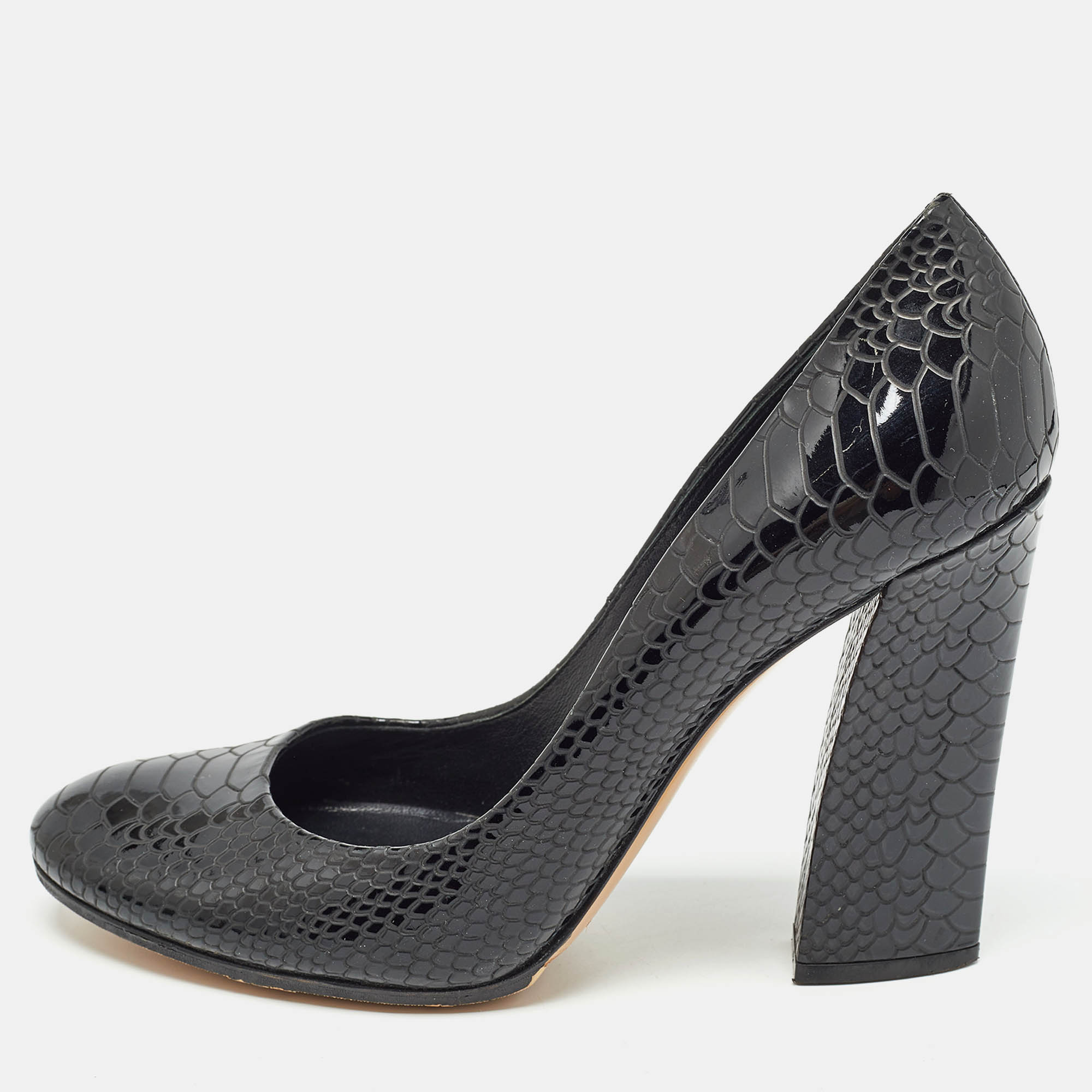 

Casadei Black Python Embossed Leather Round Toe Pumps Size 37.5
