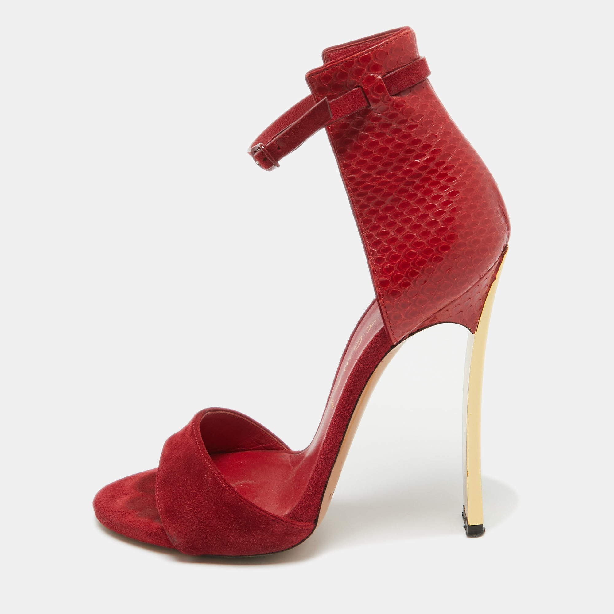 

Casadei Red Suede and Snakeskin Ankle Strap Sandals Size 36