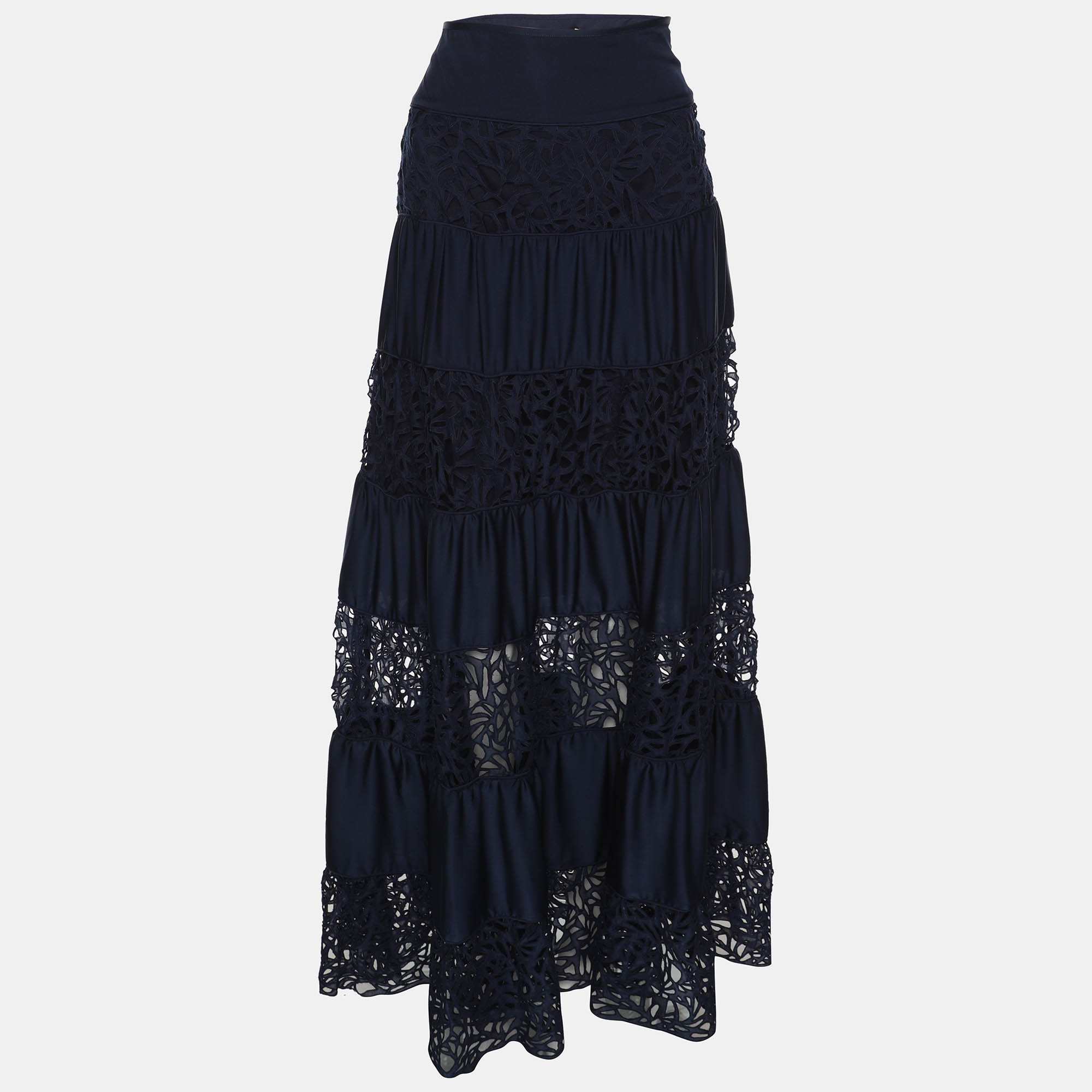 Pre-owned Catherine Malandrino Navy Blue Silk Blend Cut-out Paneled Maxi Skirt S