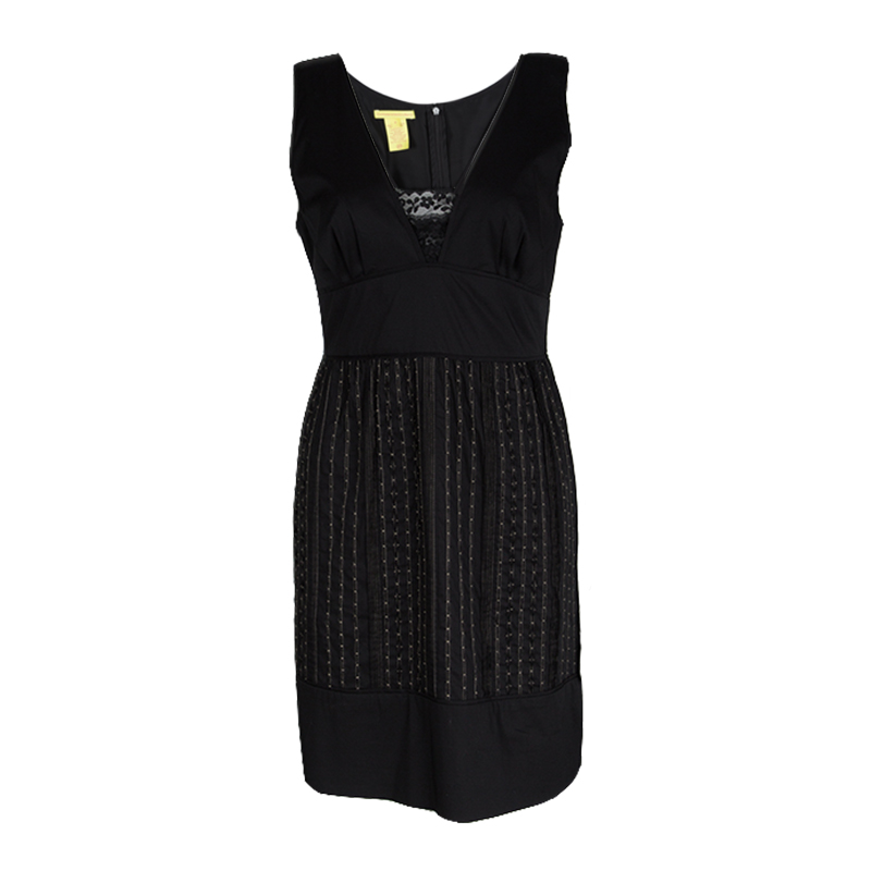 Pre Owned Catherine Malandrino Black Contrast Pintuck Detail Sleeveless Dress M