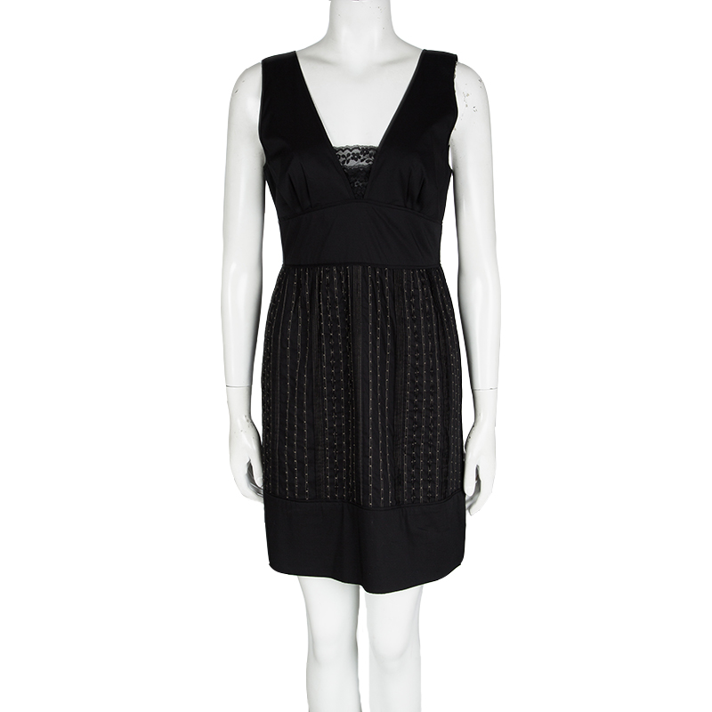 

Catherine Malandrino Black Contrast Pintuck Detail Sleeveless Dress