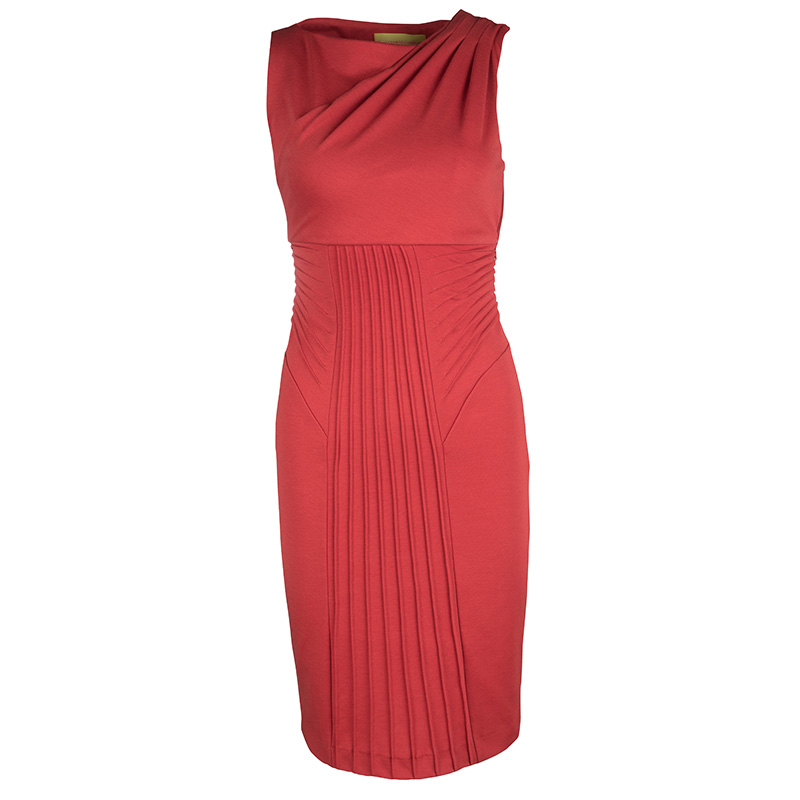 Catherine Malandrino Red Draped Pintuck Detail Sleeveless Dress XS