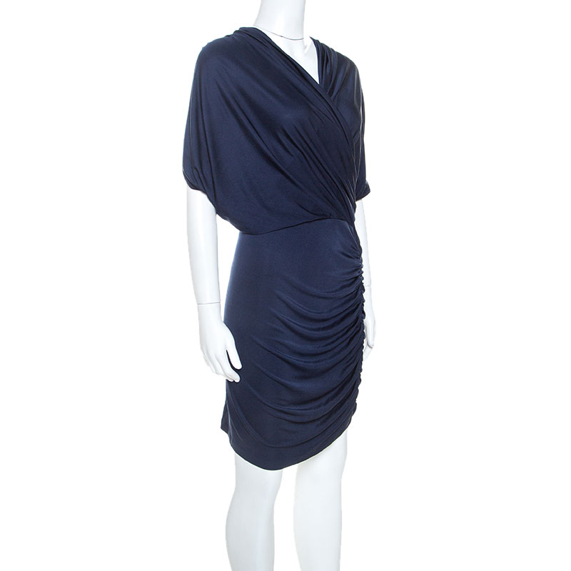 

Catherine Malandrino Navy Blue Silk Jersey Twisted Draped Dress