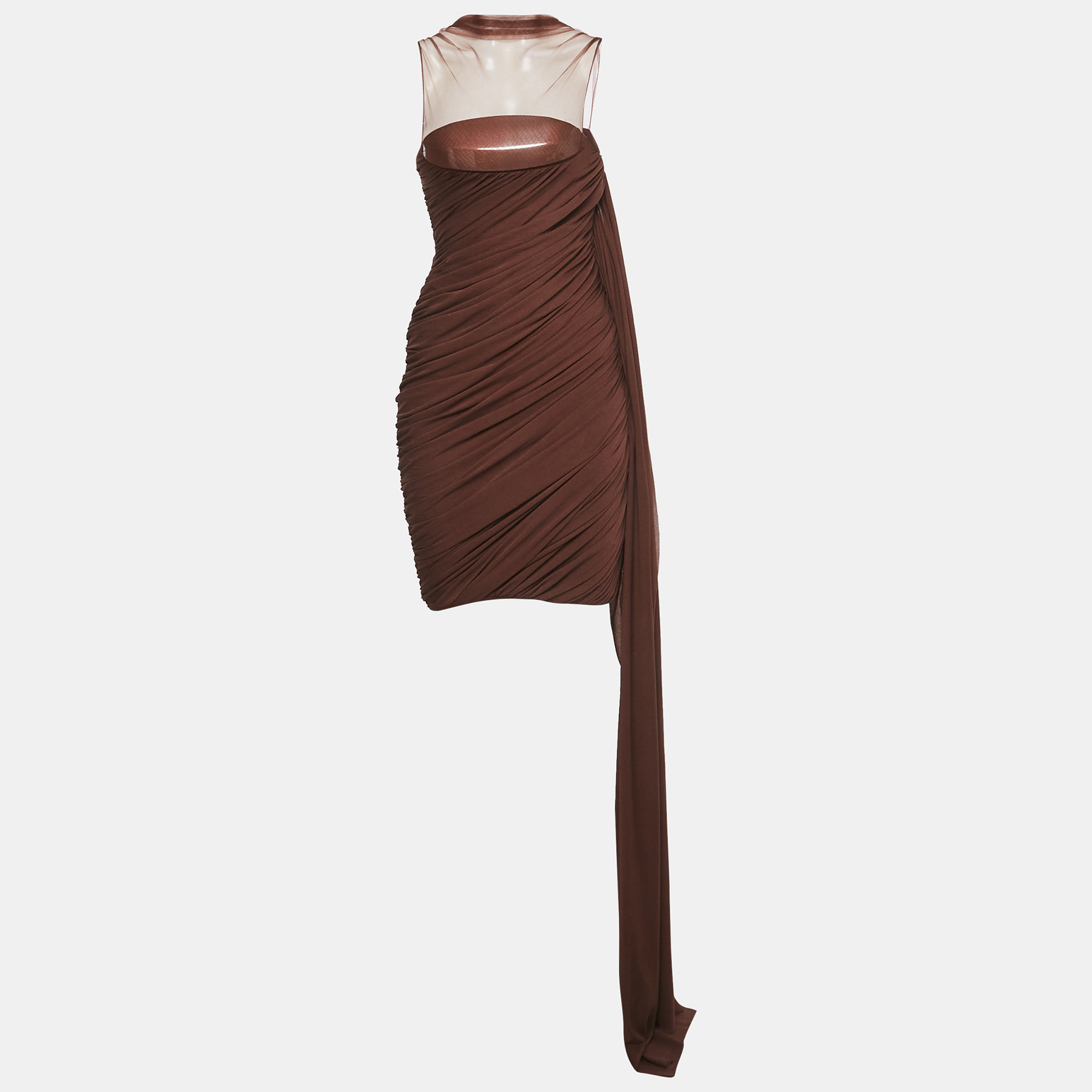 Pre-owned C.dam Brown Jersey And Tulle Metallic Cup Mini Dress S