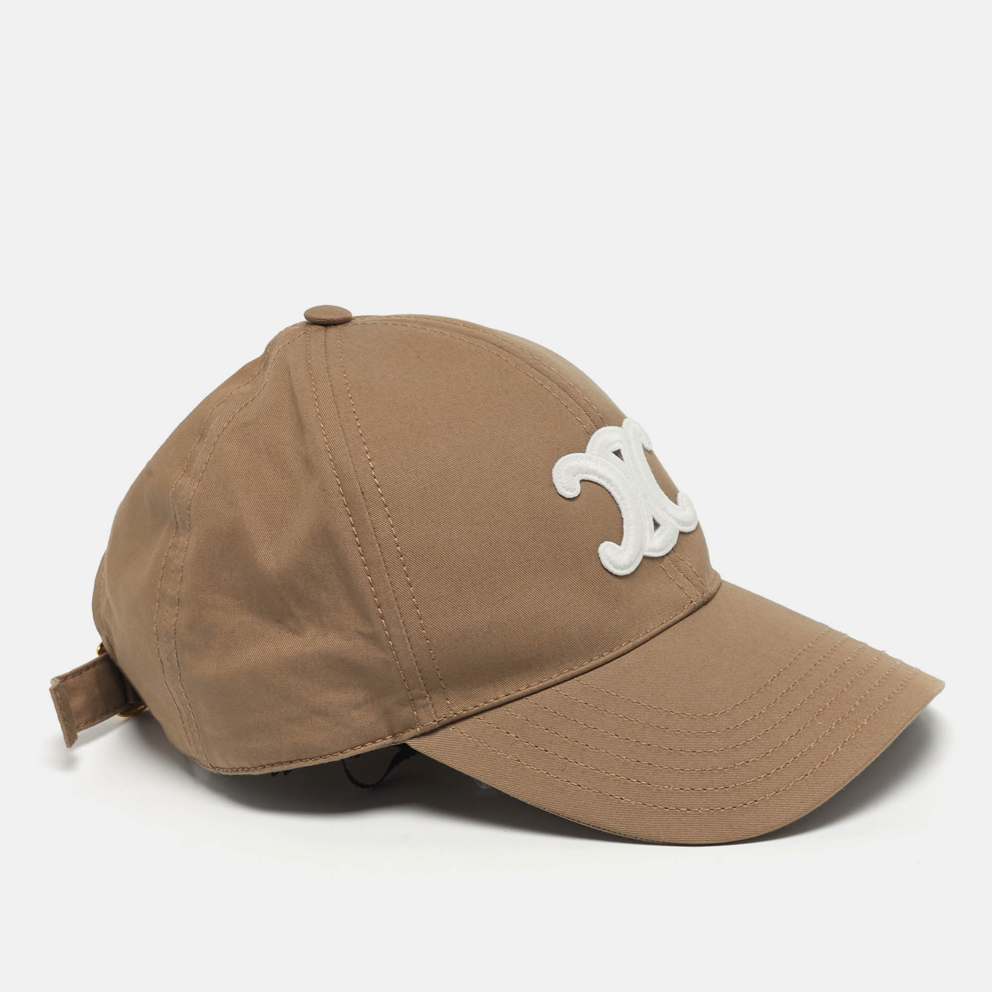 Pre-owned Celine Beige Cotton Triomphe Baseball Cap M In Sand