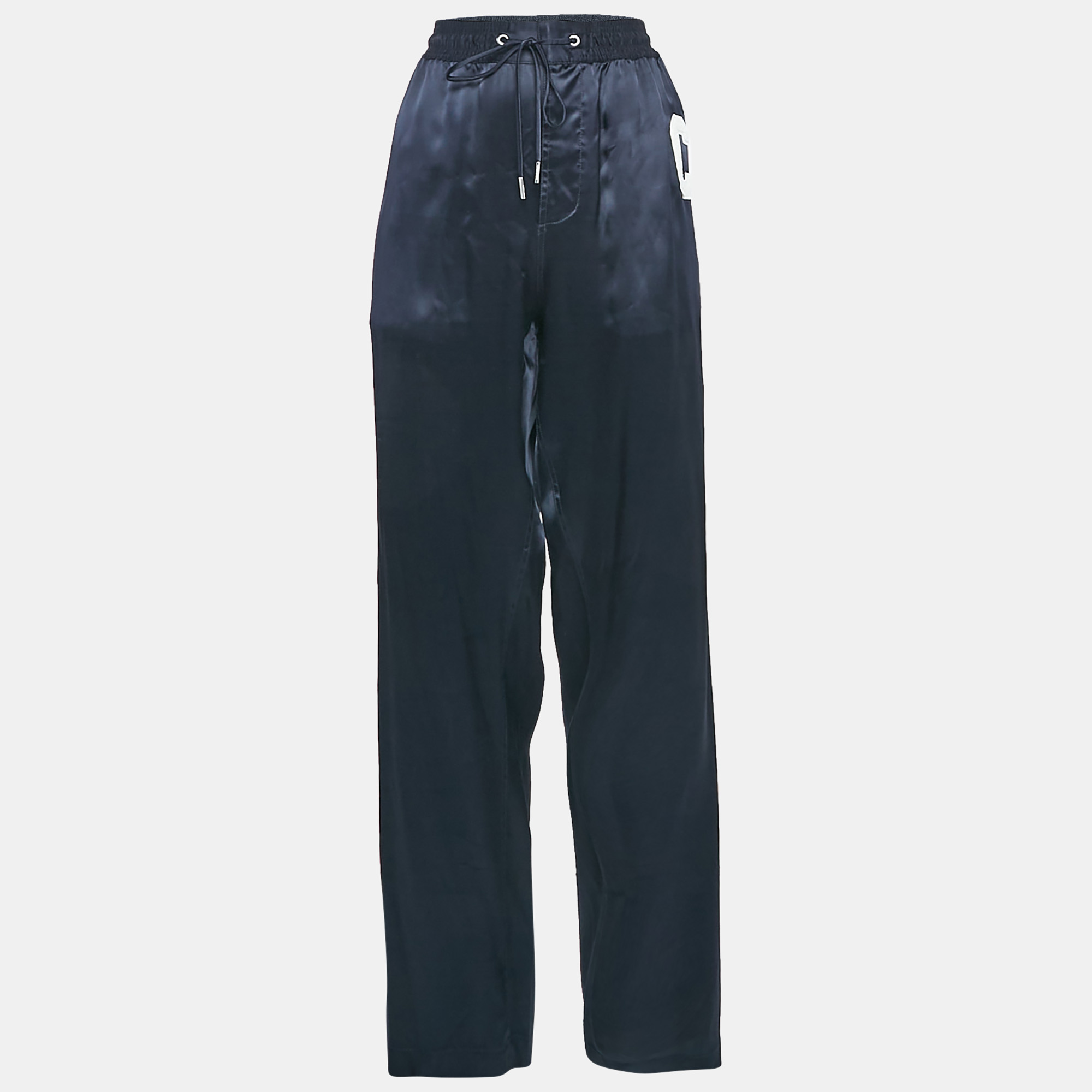 

Celine Navy Blue Satin Applique Detail Track Pants M