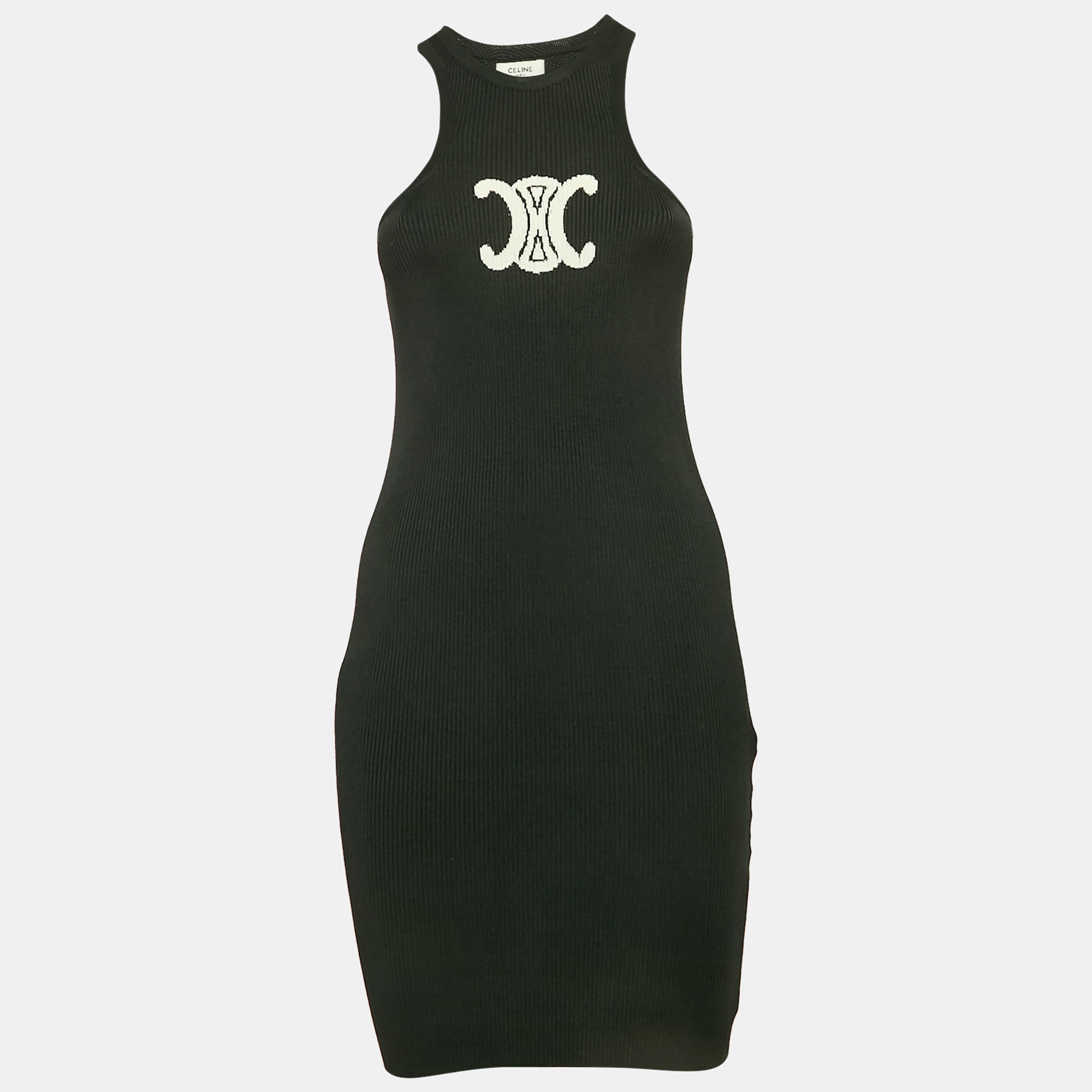 

Celine Black Rib Knit Sleeveless Triomphe Tank Dress S