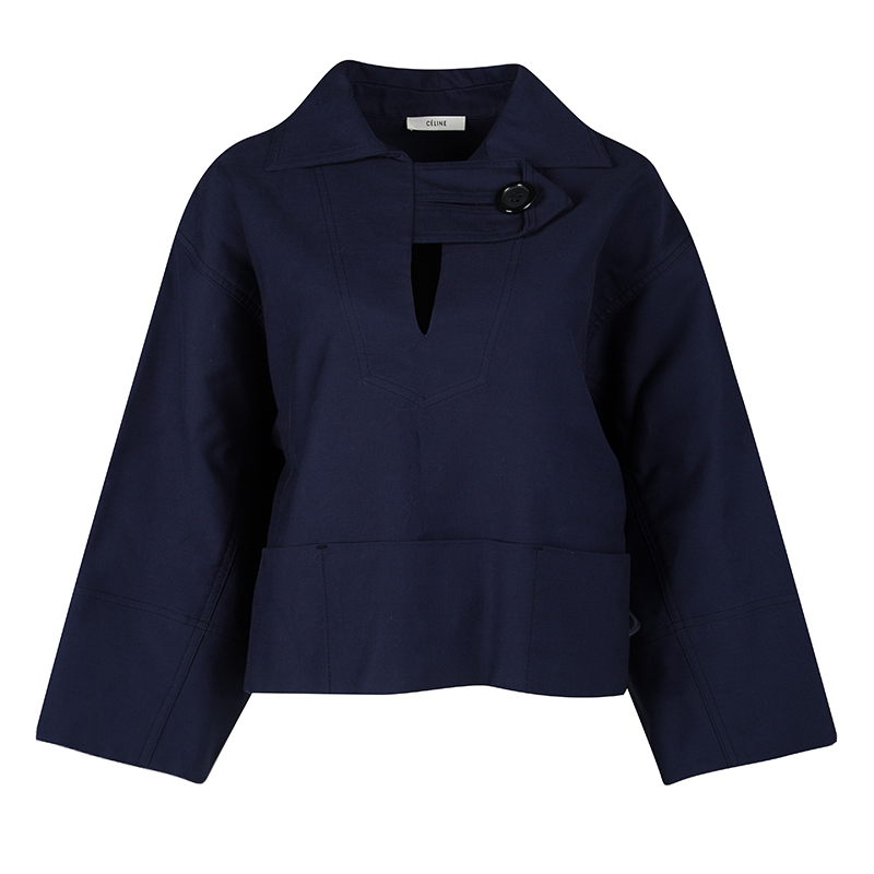 Celine Navy Blue Cotton Oversized Cropped Box Jacket S