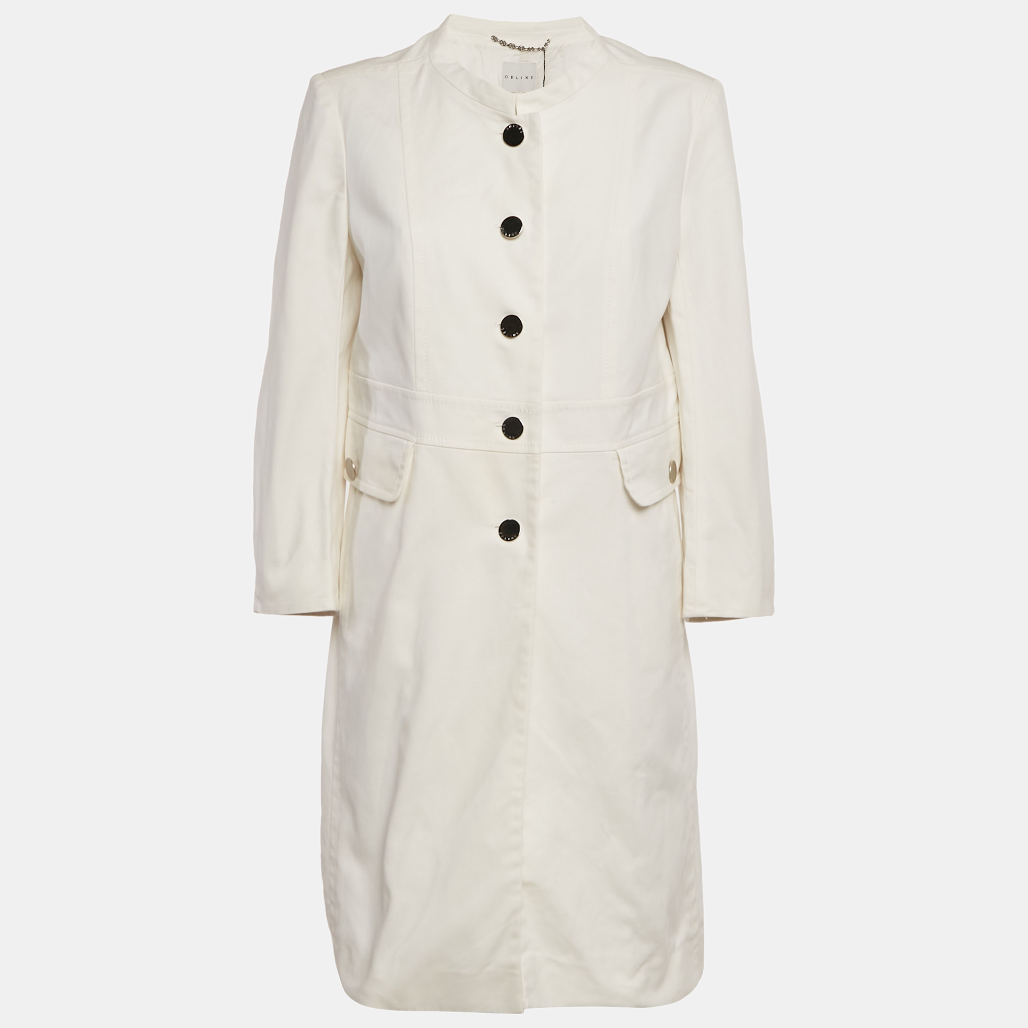 Pre-owned Celine White Cotton Button Front Coat L