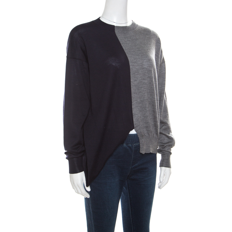 

Celine Navy Blue and Grey Half and Half Sweater