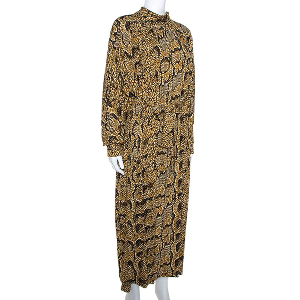 

Celine Mustard Jersey Crepe Snake Print Maxi Dress, Beige