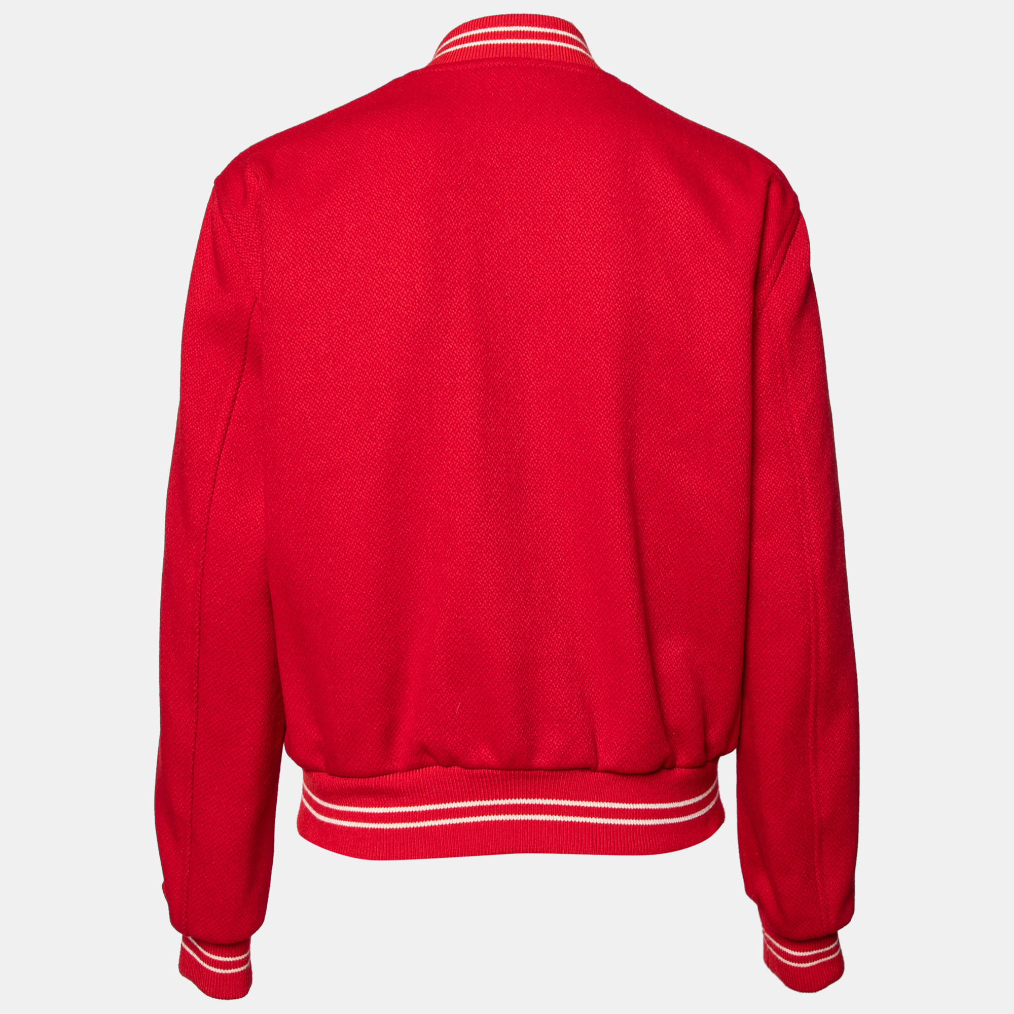 

Celine Red Wool Logo Embroidered Button Front Teddy Jacket